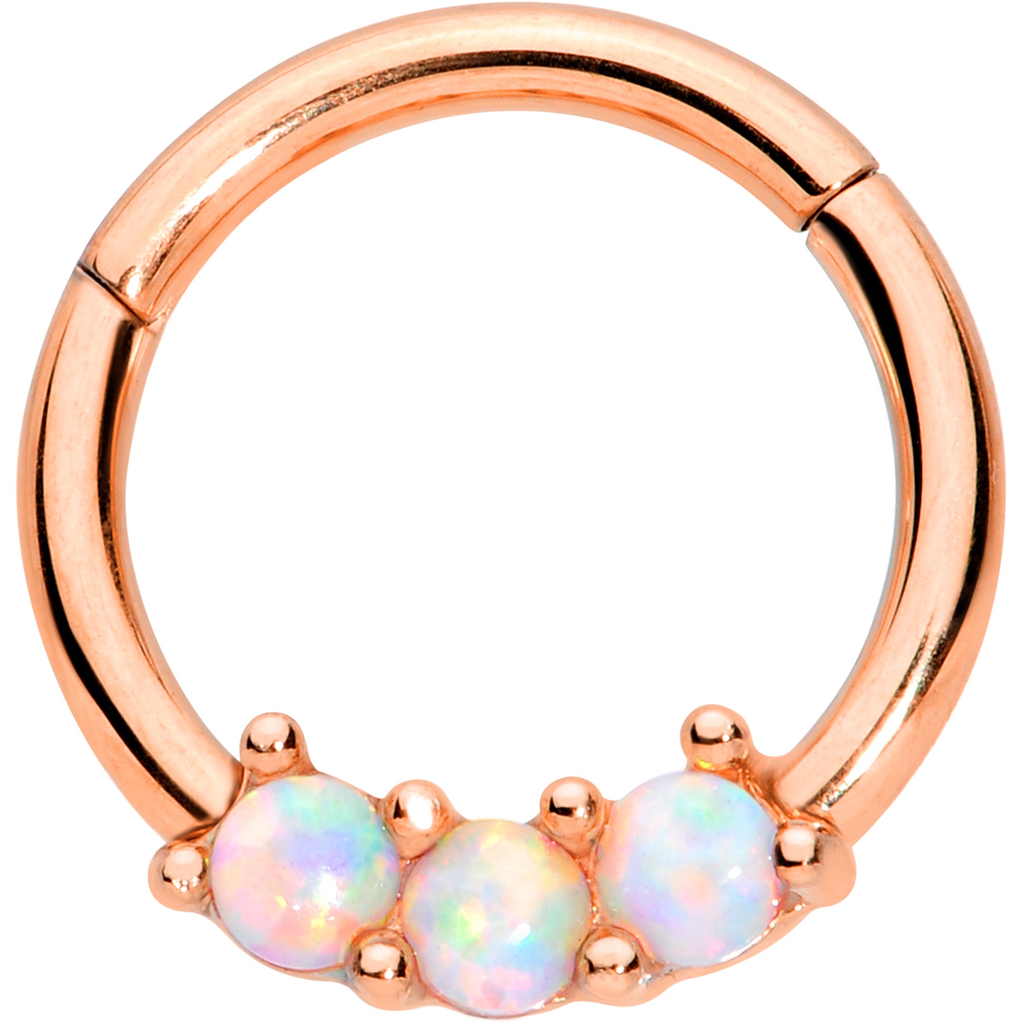 Image of 16 Gauge 5/16 White Synthetic Opal Rose Gold Tone Hinged Segment Ring