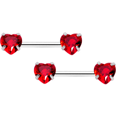 14 Gauge Red CZ Gem Heart Twisted Captive Ring Barbell Nipple Ring