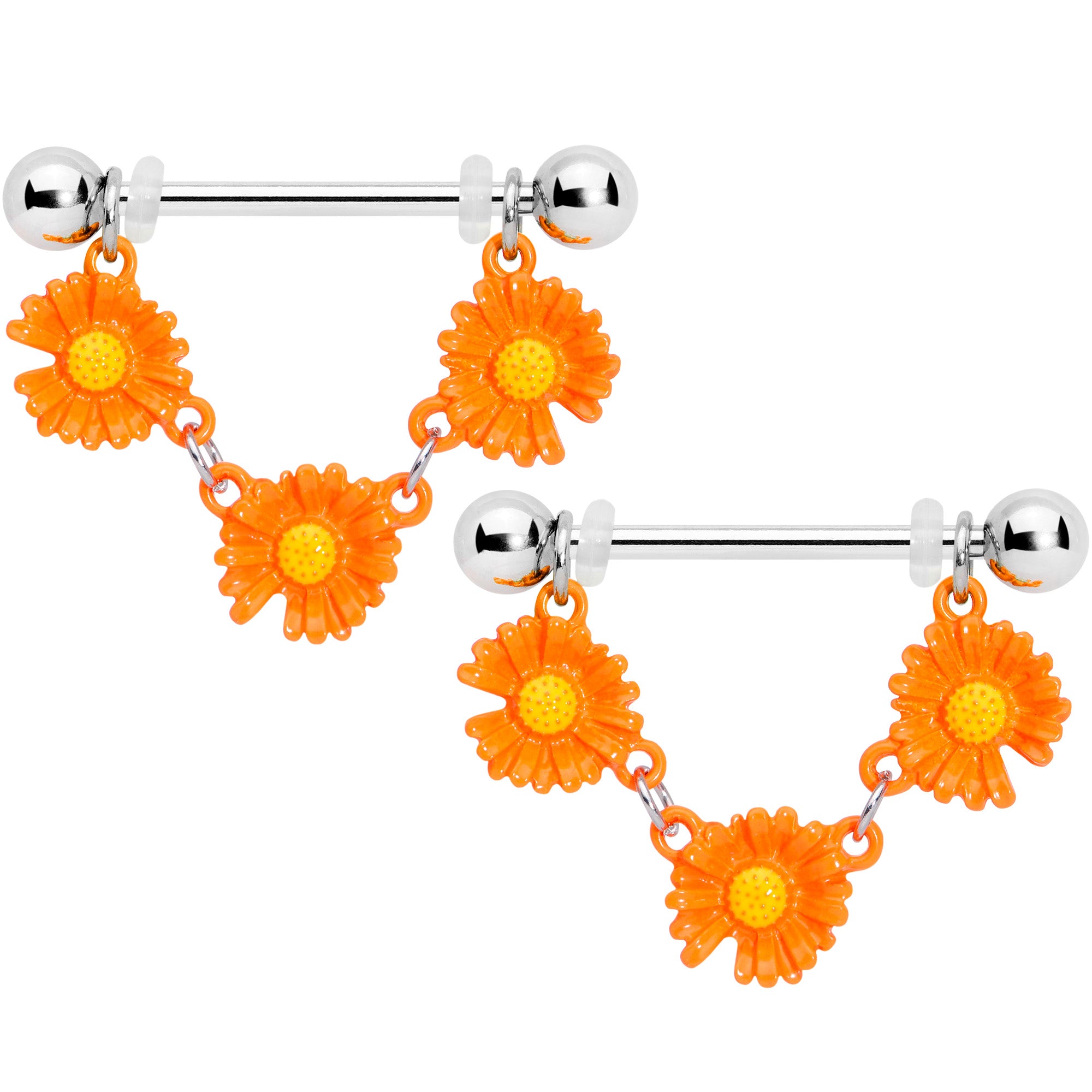 14 Gauge 5/8 Citrus Fun Orange Fruit Barbell Nipple Ring Set