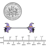 14 Gauge 5/8 Purple Witch Halloween Barbell Nipple Ring Set
