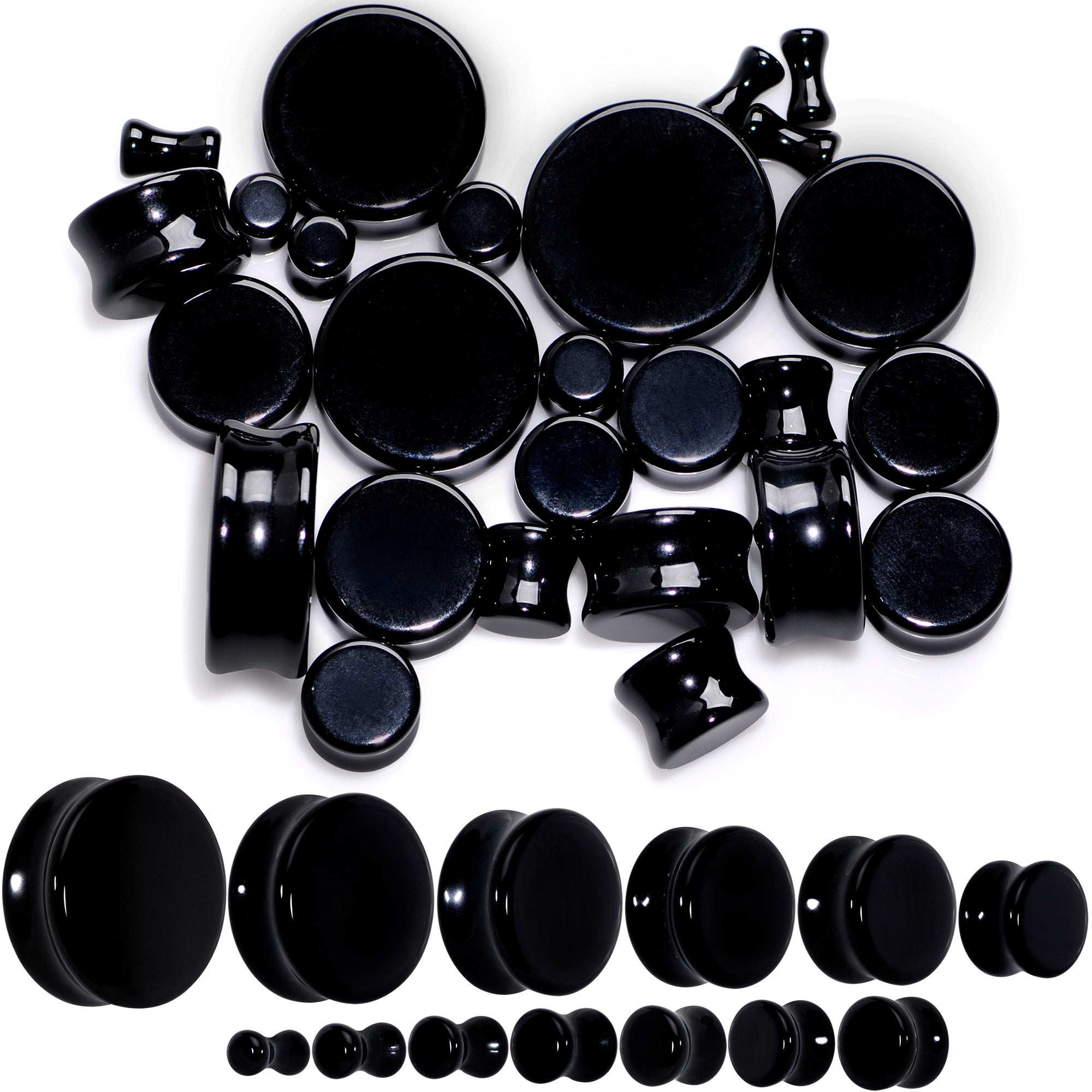 Image of Natural Black Agate Stone Saddle Plug Set