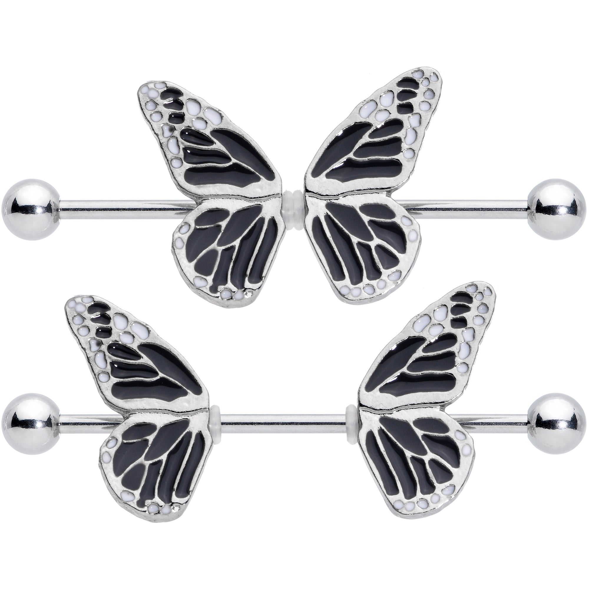 Image of 14 Gauge 7/8 Split Butterfly Barbell Nipple Ring Set