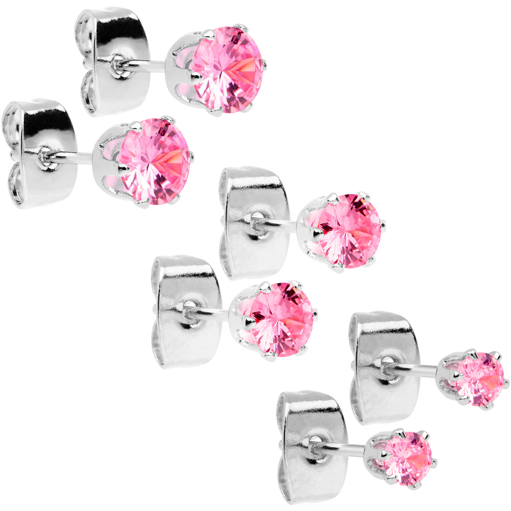 20 Gauge Clear CZ Gem 3mm to 5mm Post Stud Earring Set of 3