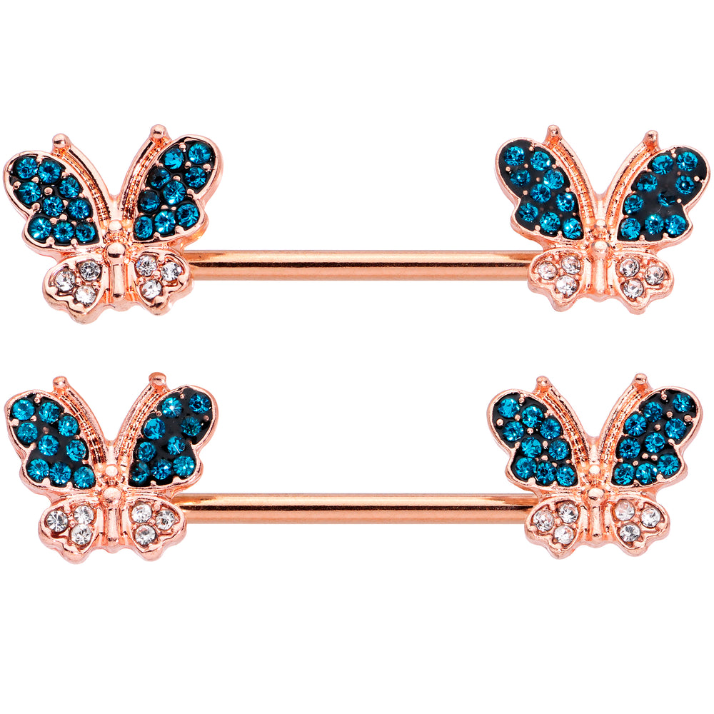 Rose Gold Tone Bolt Style Clip on Non Pierced Nipple Ring Set