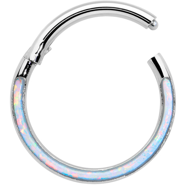 16 Gauge 3/8 White Synthetic Opal Bottom Curve Hinged Segment Ring ...