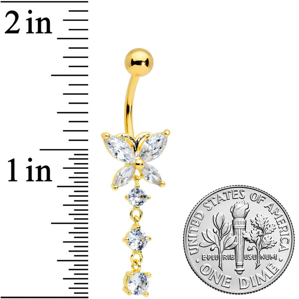 Clear Cz Gem Gold Tone Open Wing Butterfly Dangle Belly Ring Bodycandy 7834