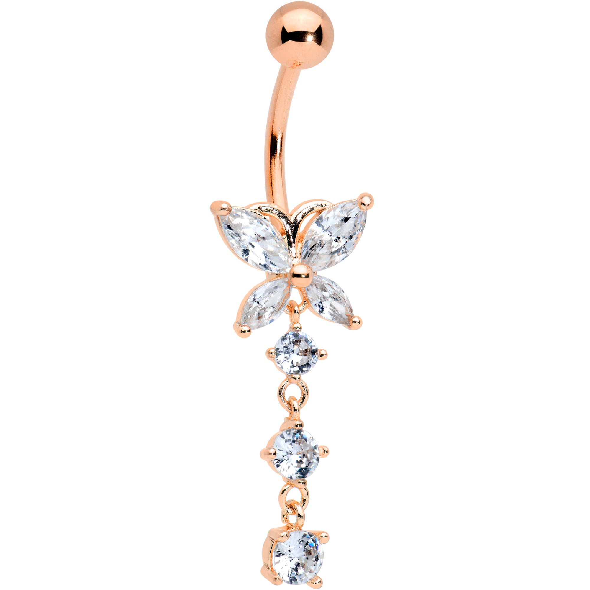 Rose Gold Tone Spring Blossom Pretty White Flower Belly Ring