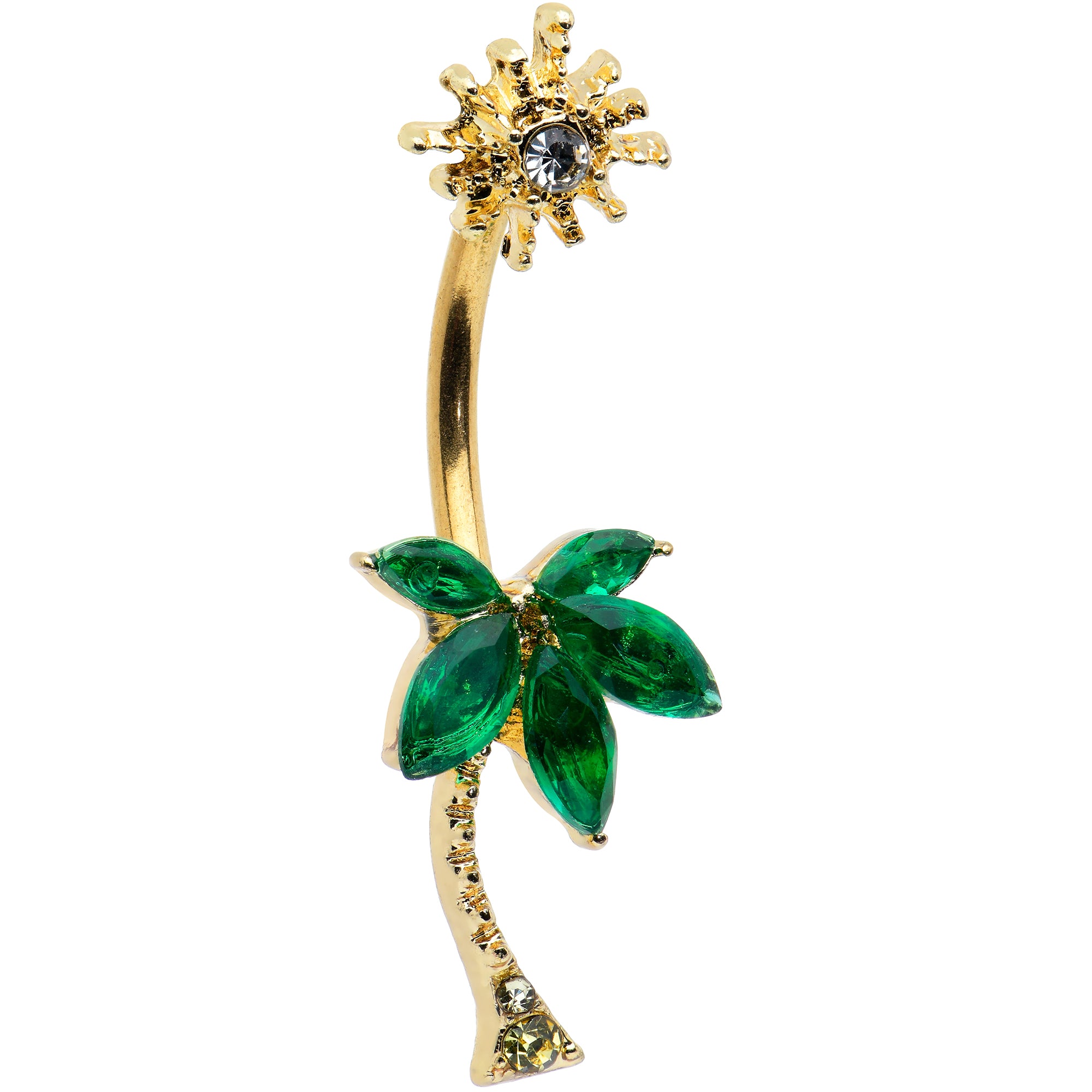 Image of Clear Green Gem Gold Tone Sun Palm Tree Double Mount Belly Ring