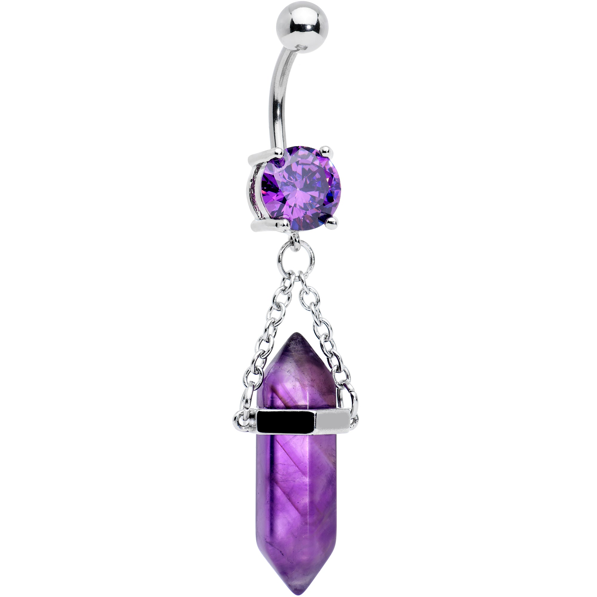 Image of Purple Amethyst Stone Stone Hippie Dangle Belly Ring