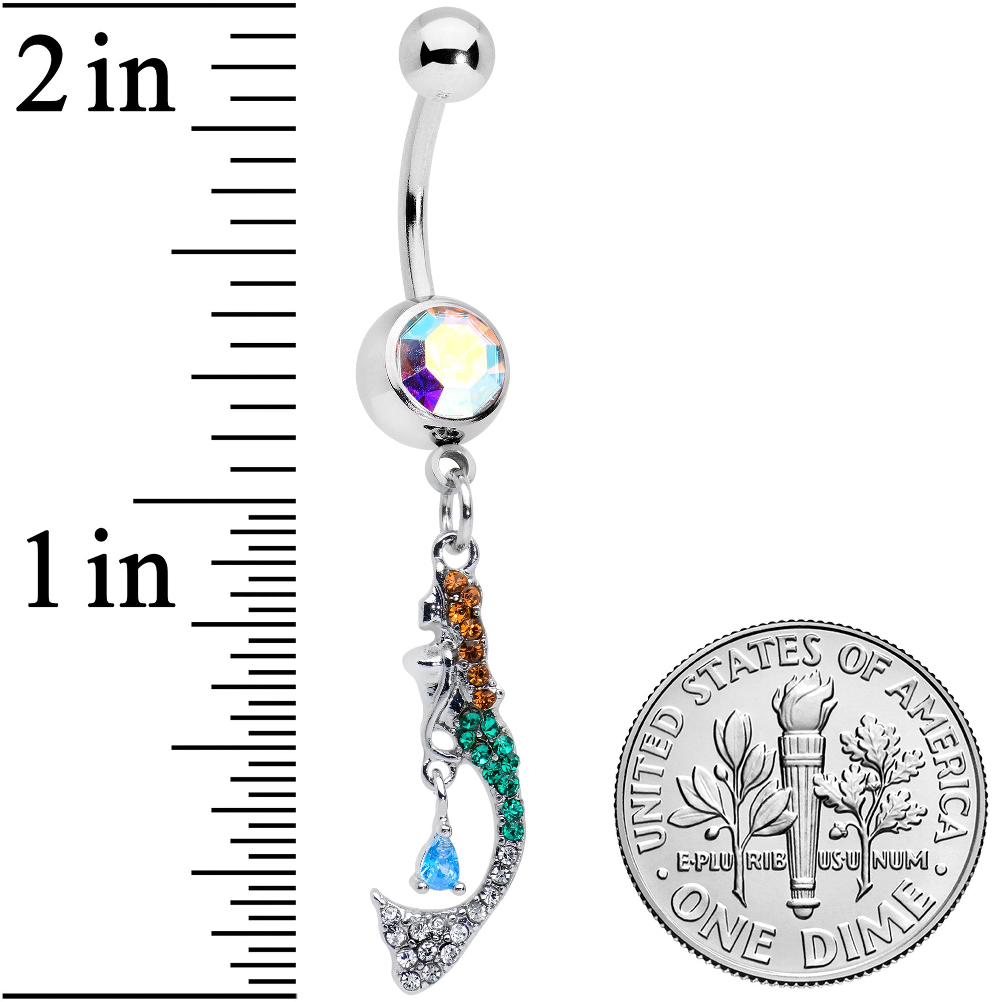 White Synthetic Opal Heart Starfish Nautical Belly Ring