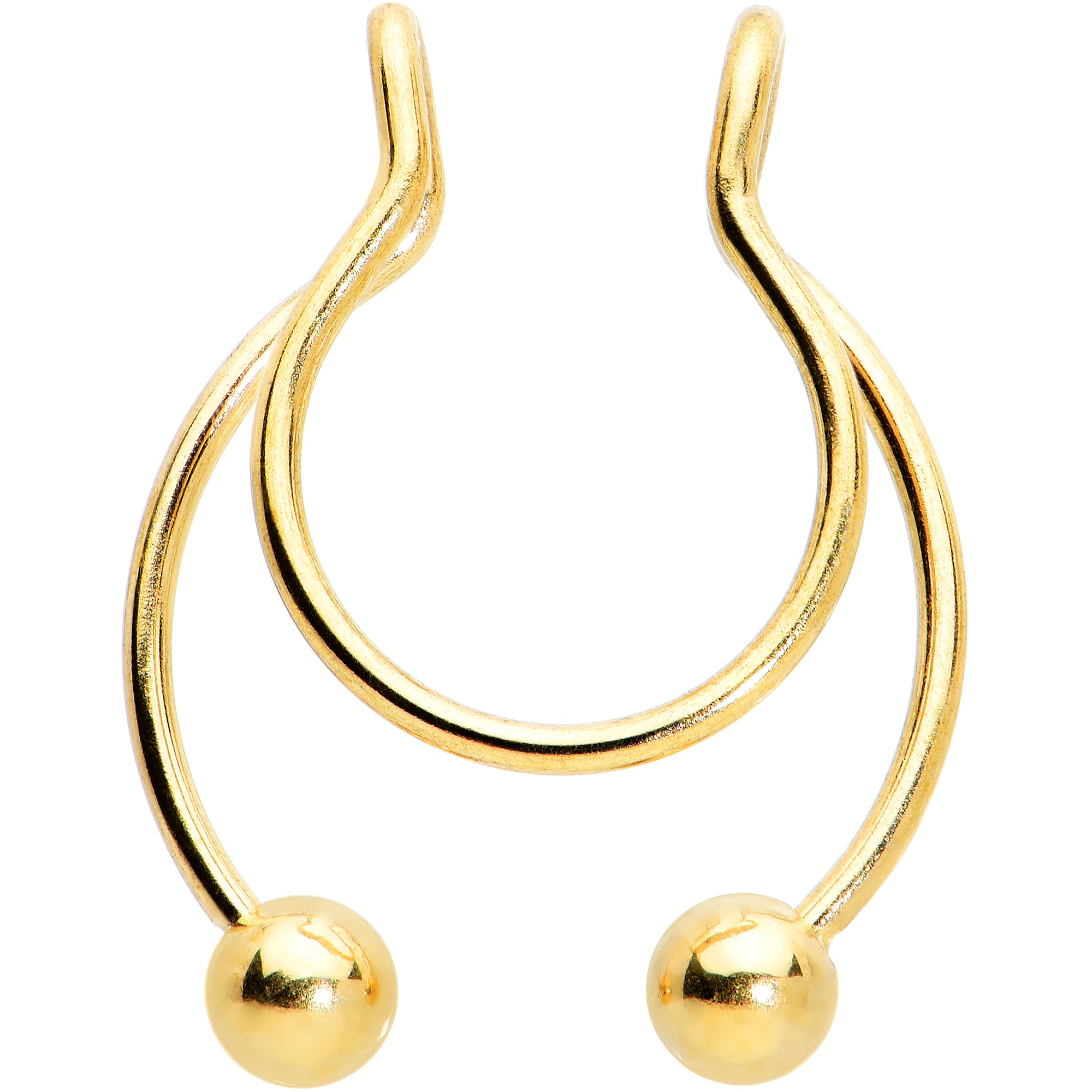 Image of Gold Tone Clip On Horseshoe Circular Barbell Nipple Ear Septum Ring