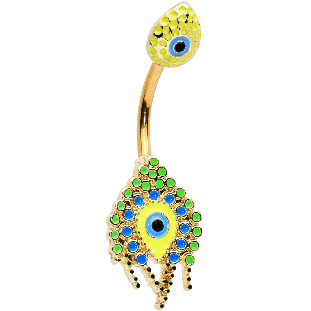 Aqua Surgical Steel Belly Button Ring with Clam Panfish Leech Spoon