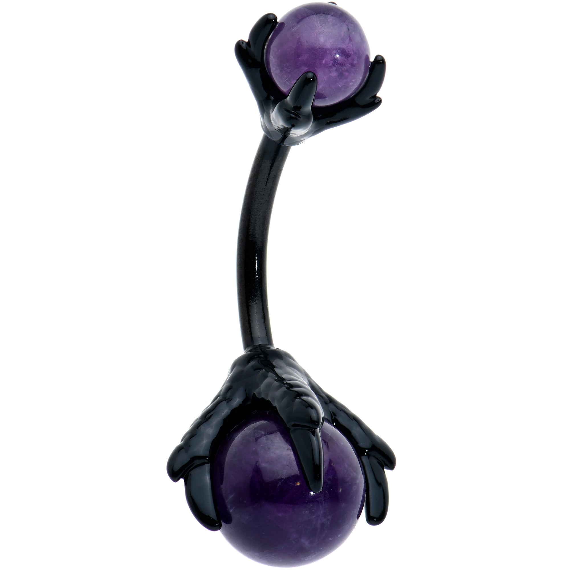 Image of Purple Amethyst Black Skeleton Hand Halloween Double Mount Belly Ring