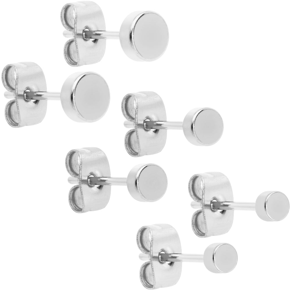 3mm 4mm 5mm Ball 316L Stainless Steel Stud Earrings 3 Pack