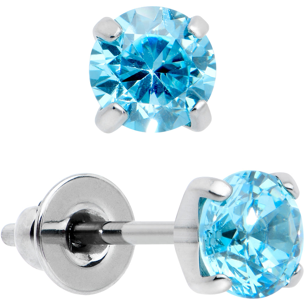 4mm Clear CZ Gem Implant Grade Titanium Stud Earrings