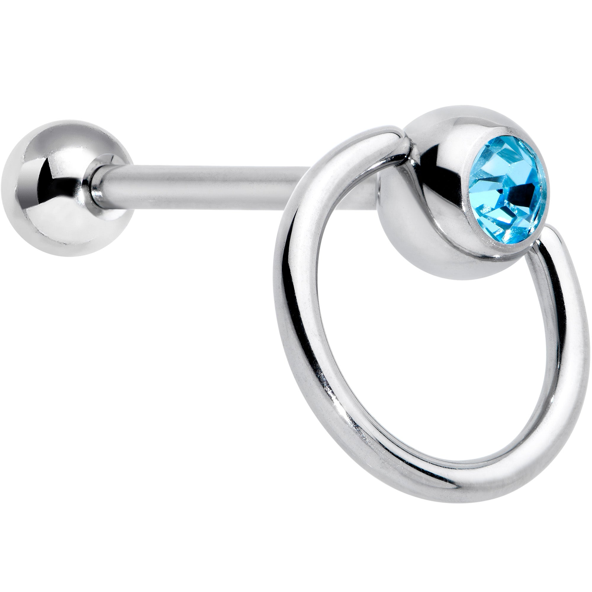 Image of Blue Gem 316L Surgical Steel Captive Ring End Barbell Tongue Ring