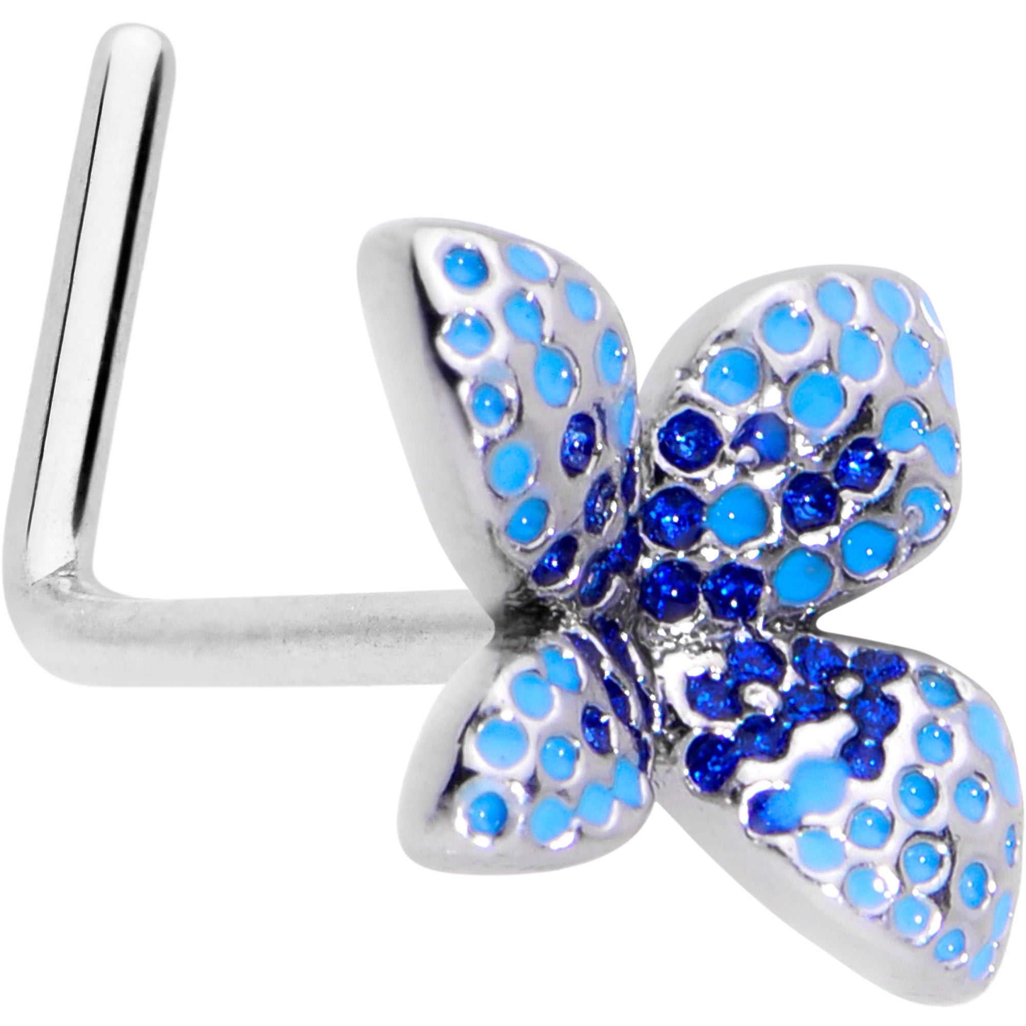 Image of 20 Gauge 7mm Glamour Butterfly L Shape Nose Ring