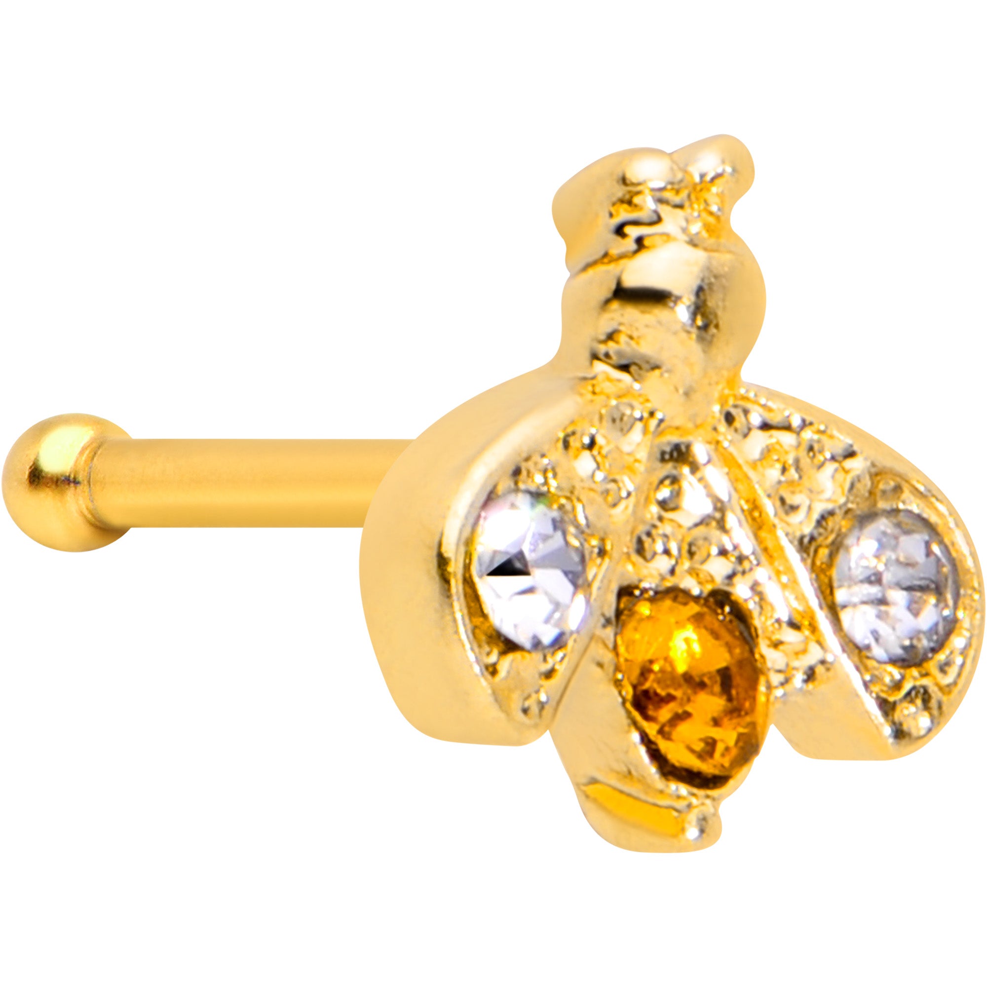 Image of 20 Gauge 1/4 Yellow Gem Gold Tone Fashion Bug Nose Bone