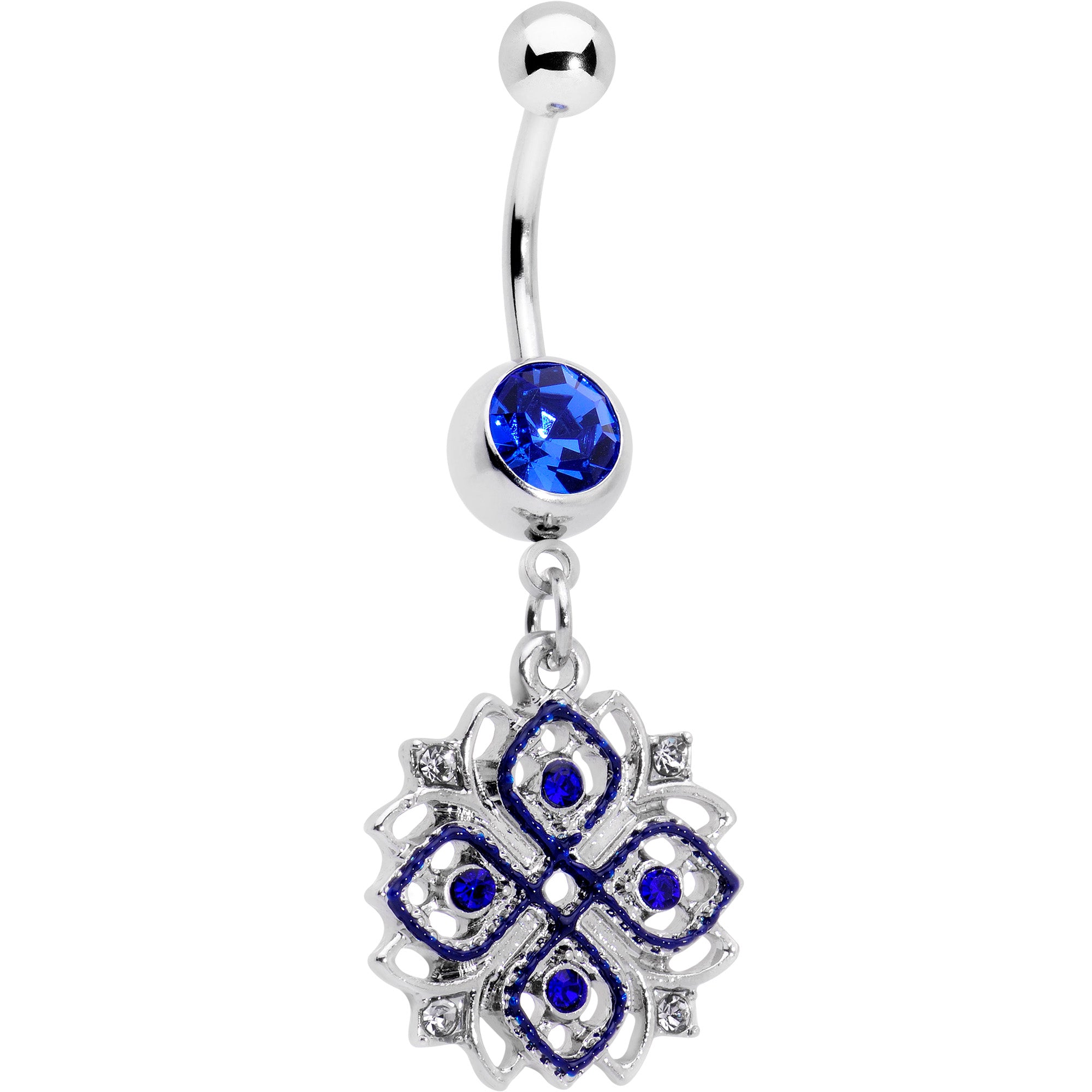Image of Clear Blue Gem Embellished Cross Dangle Belly Ring
