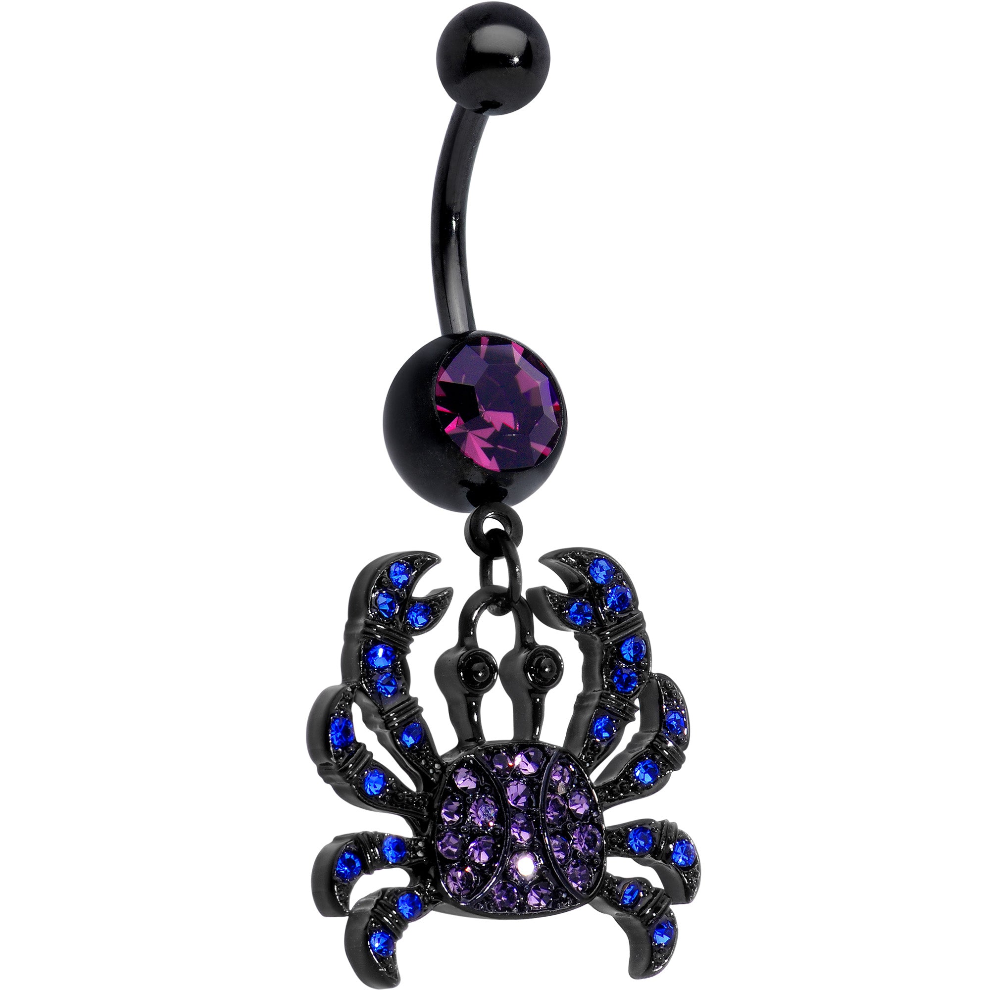 Image of Blue Purple Gem Black Chic Crab Dangle Belly Ring