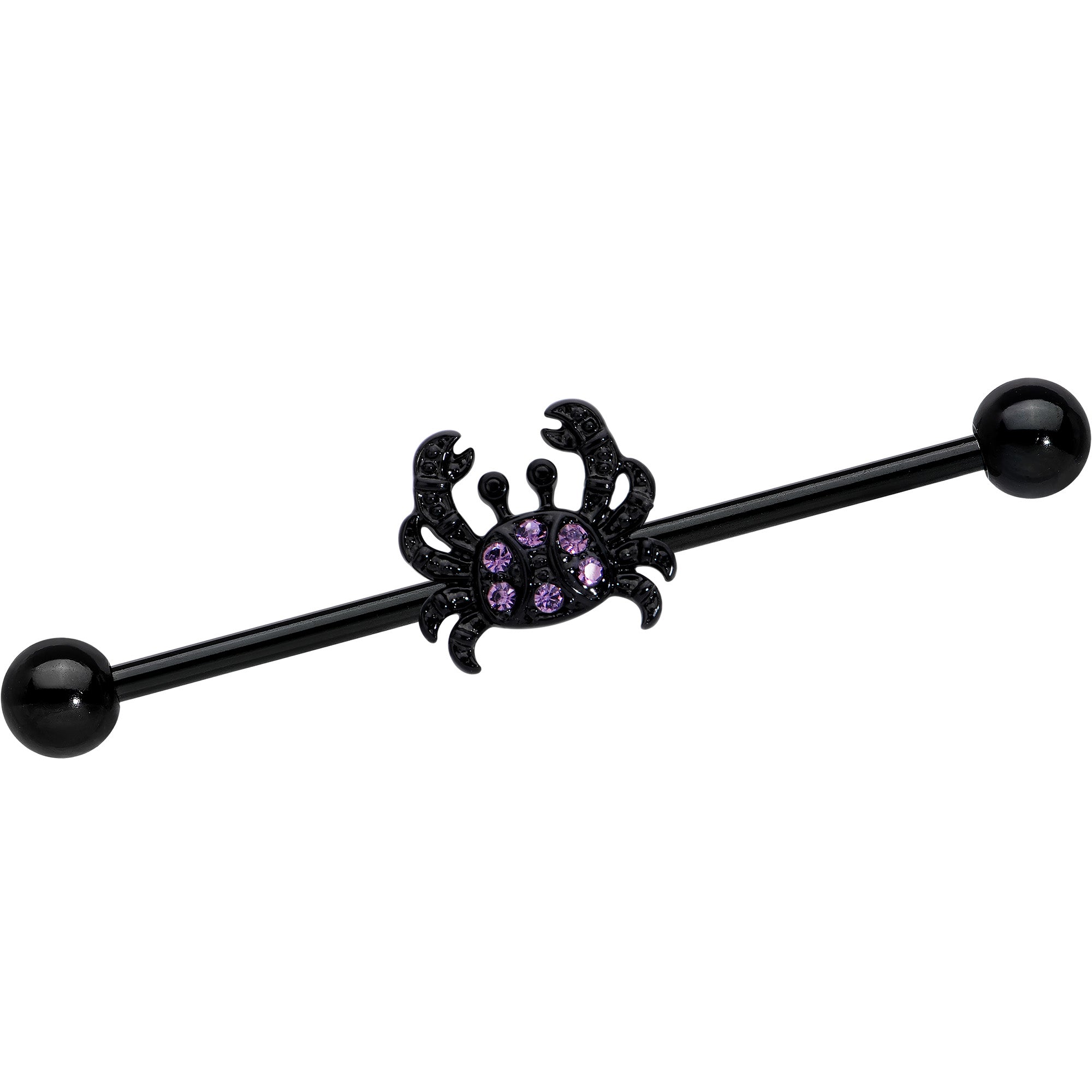 Image of 14 Gauge Purple Gem Black Chic Crab Industrial Barbell 38mm