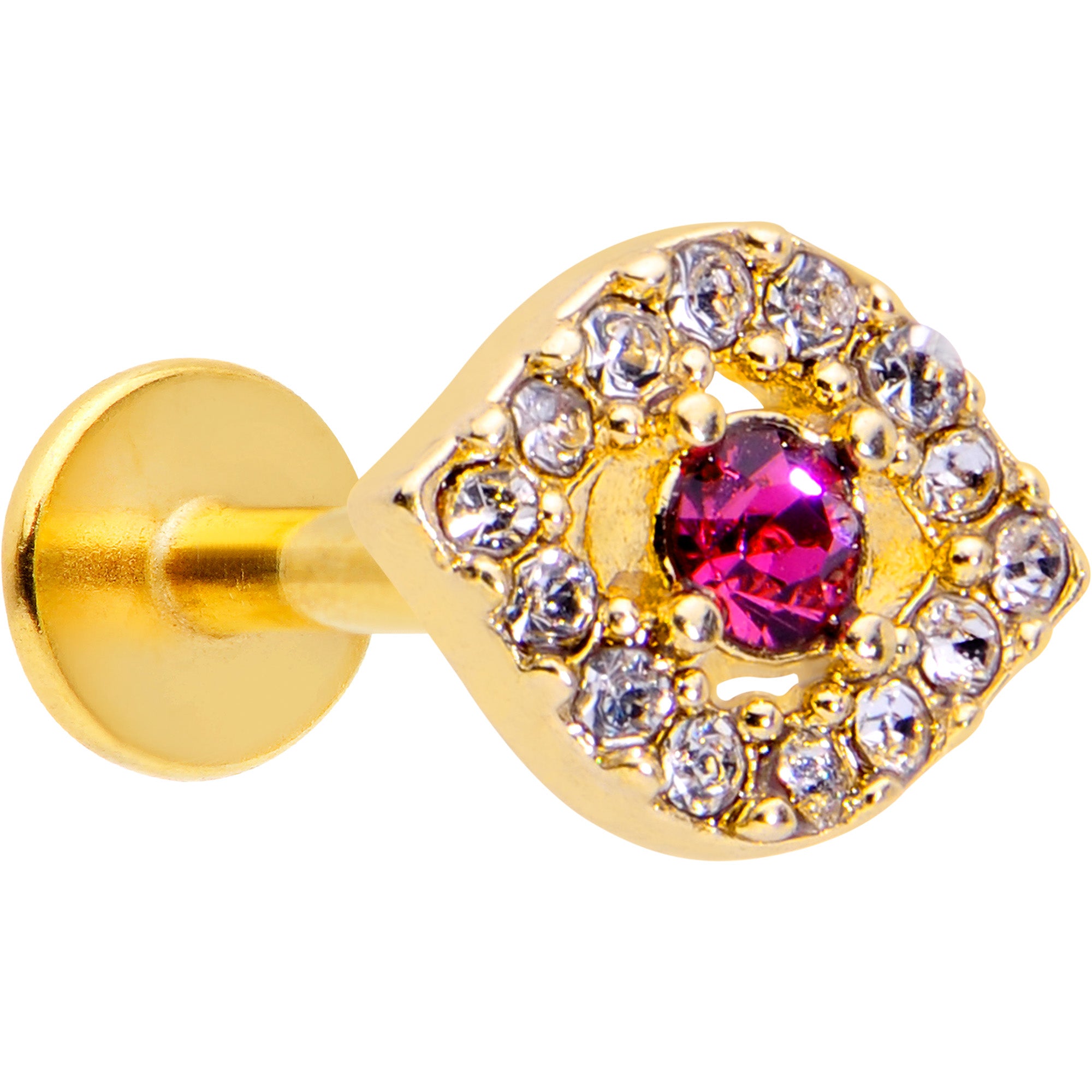 Image of 16 Gauge 1/4 Clear Pink Gem Gold Tone Open Eye Labret