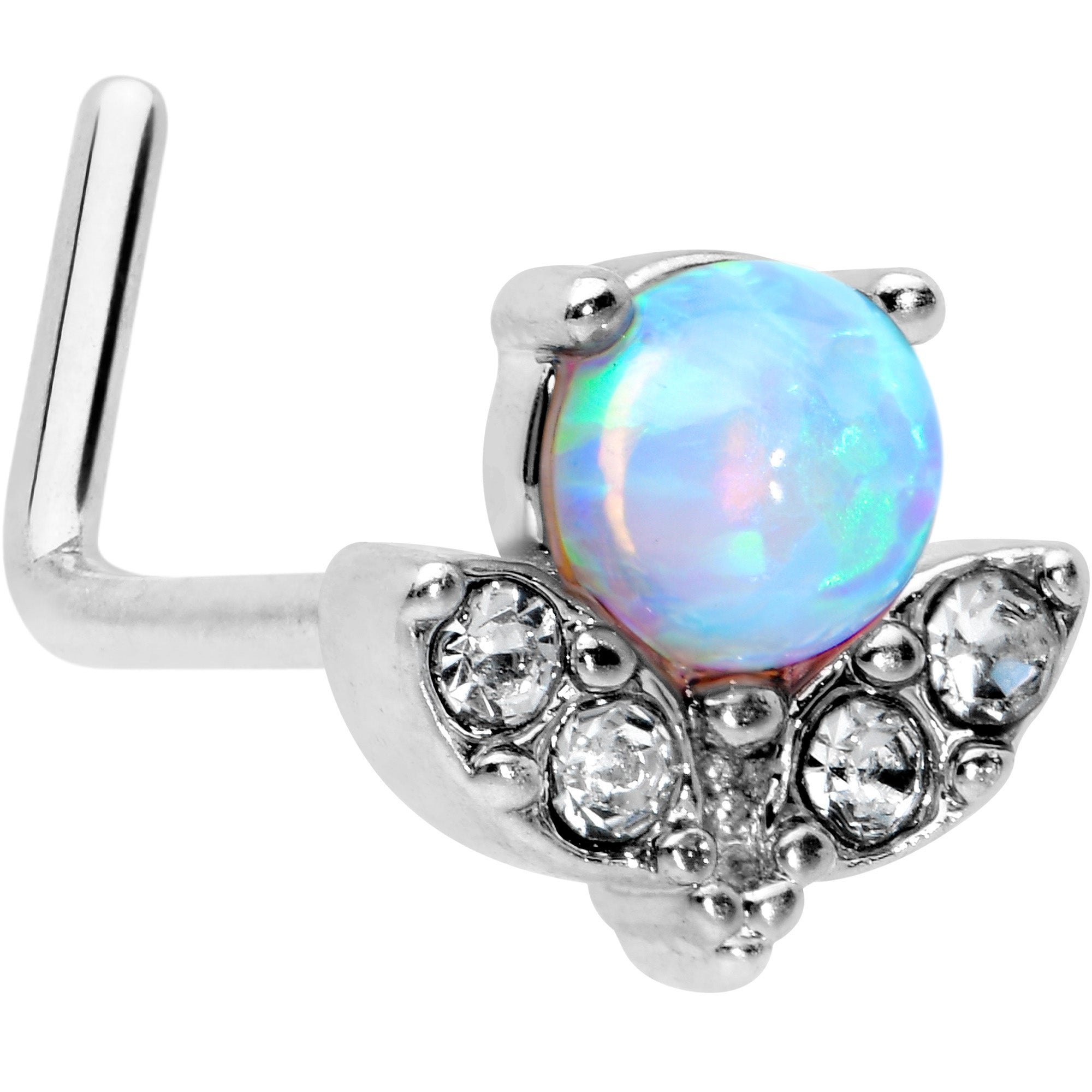 Image of 20 Gauge 7mm White Synthetic Opal Style Flower L Shape Nose Ring
