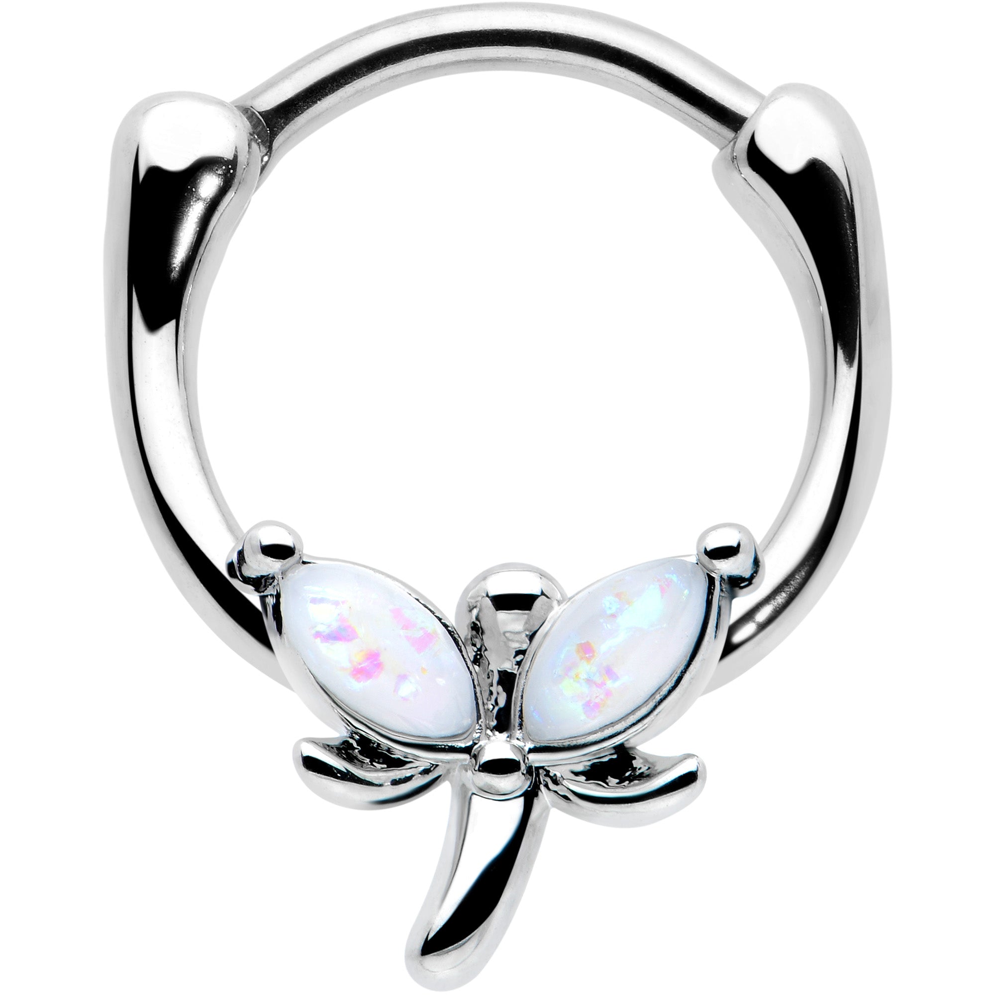 Image of 16 Gauge 5/16 White Faux Opal Simple Style Dragonfly Cartilage Clicker