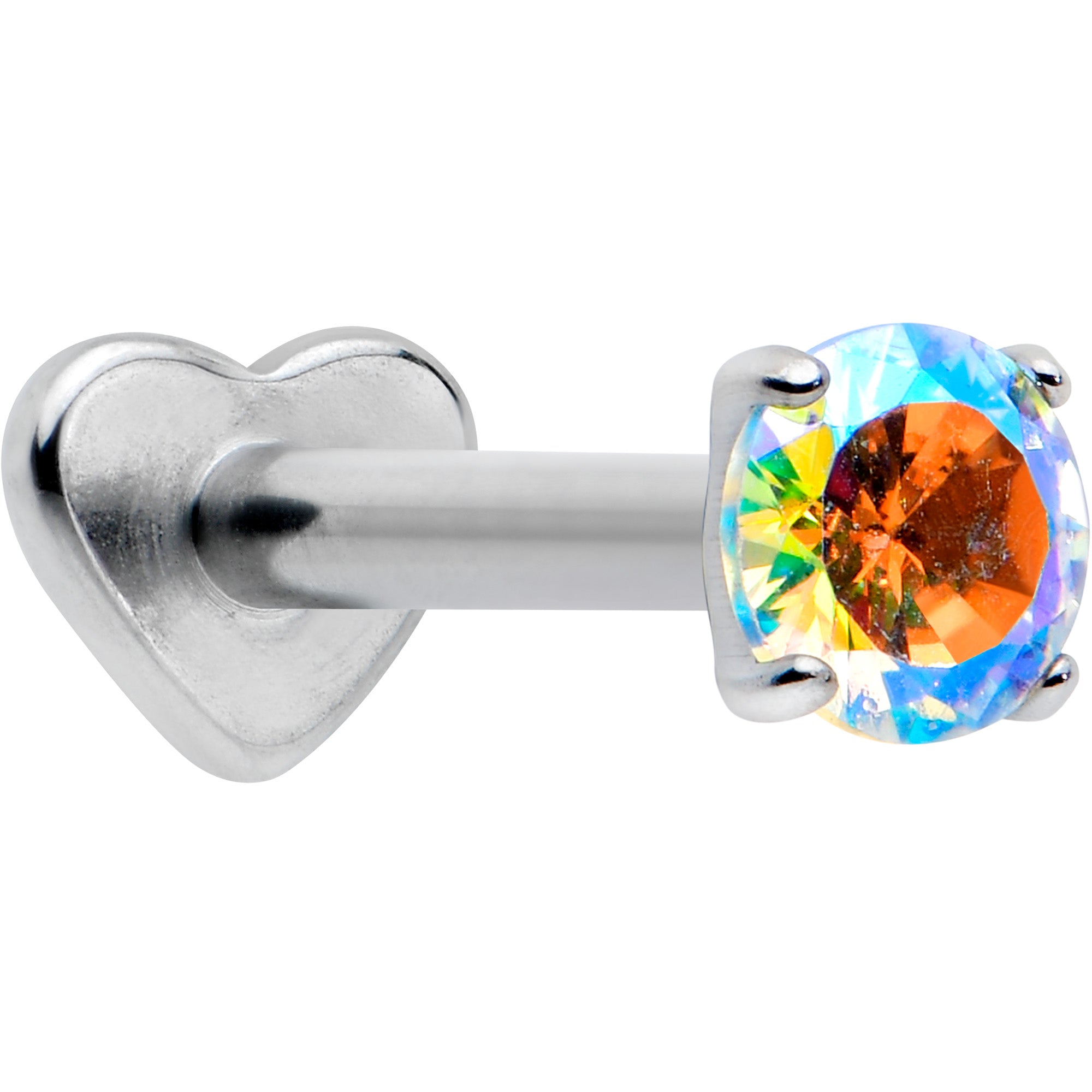 Image of 16 Gauge 5/16 Aurora CZ Gem ASTM F-136 Titanium Heart End Labret Tragus