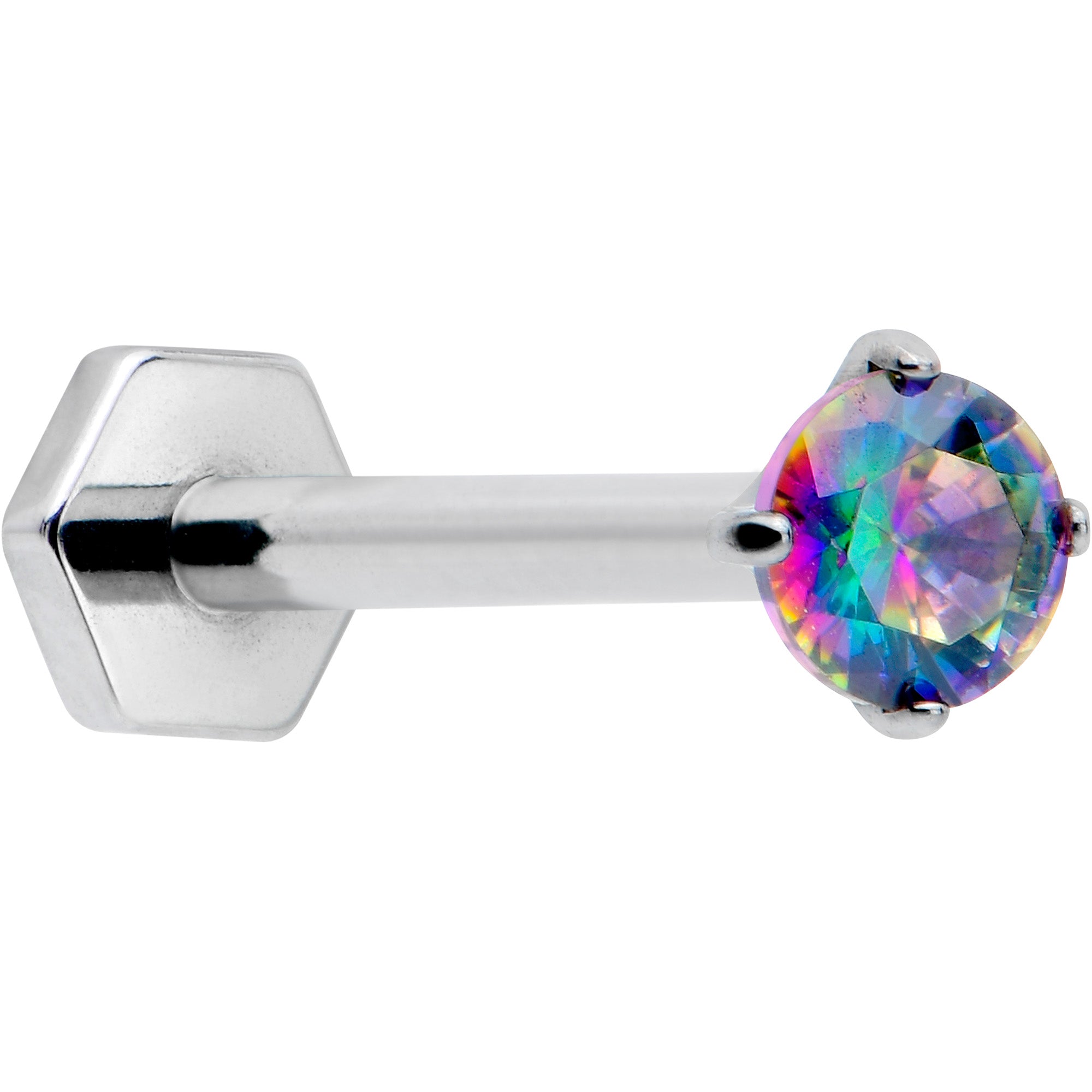 Image of 16 Gauge 5/16 Vitrail CZ Gem ASTM F-136 Titanium Hex End Labret Tragus