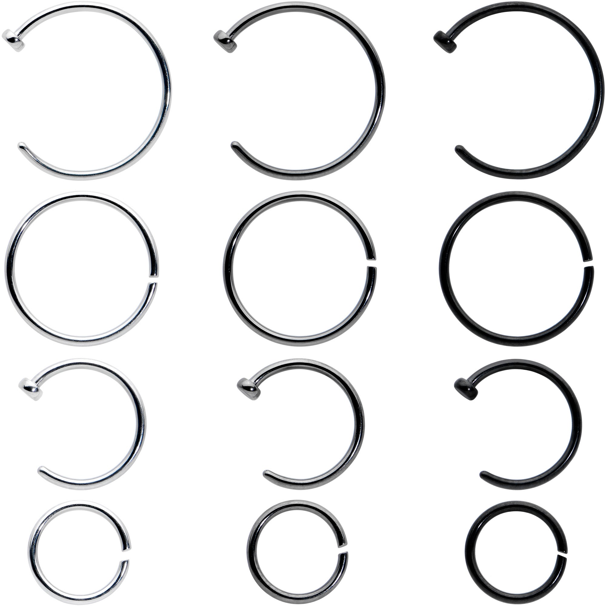 Image of 20 Gauge 12 Pack ASTM F-136 Titanium Hoop Nose Ring Septum Cartilage Ear Hoop Earring Set