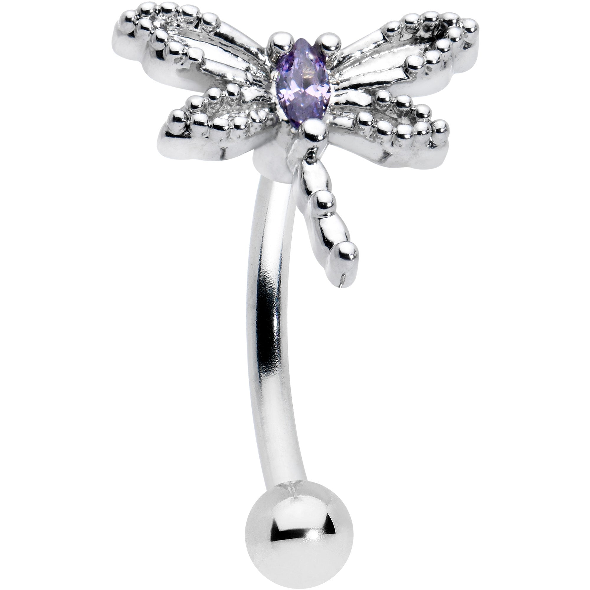 Image of 16 Gauge 5/16 Purple CZ Gem Open Dragonfly Curved Eyebrow Ring