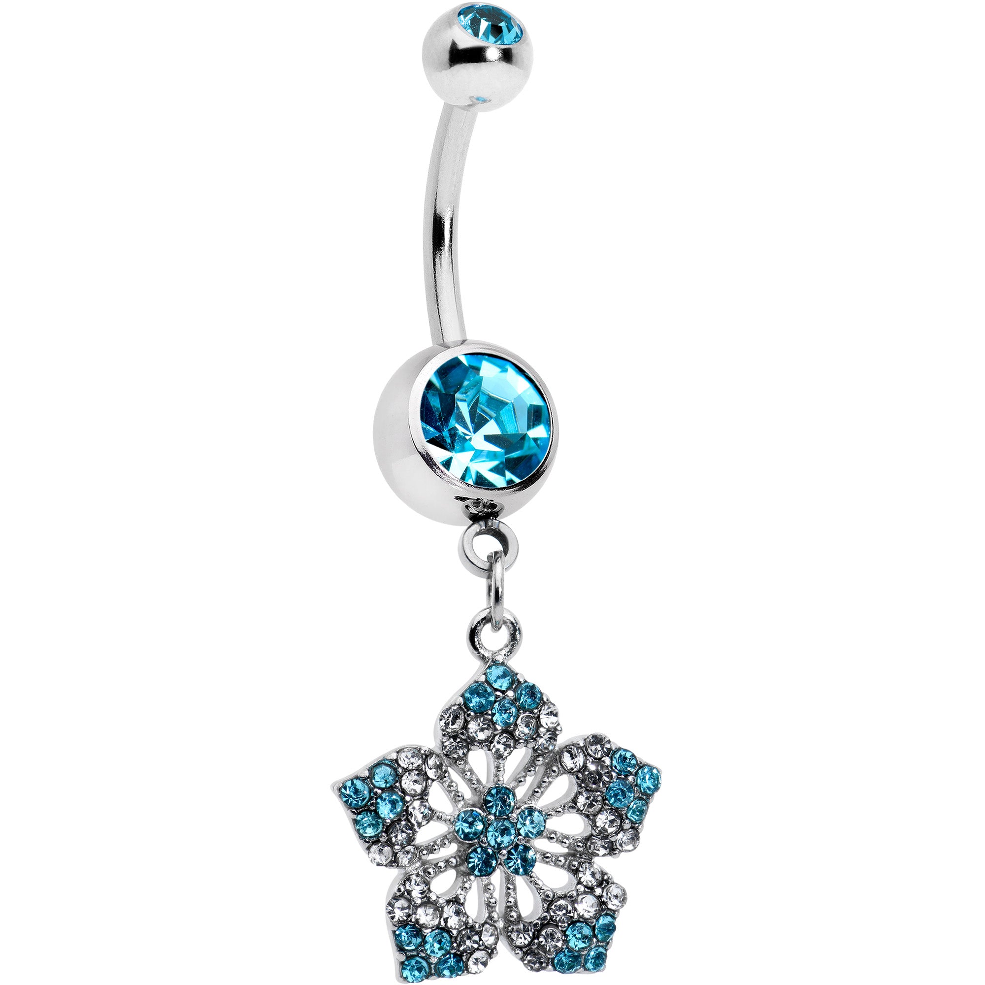 Image of Blue Gem Twin Flower Dangle Belly Ring