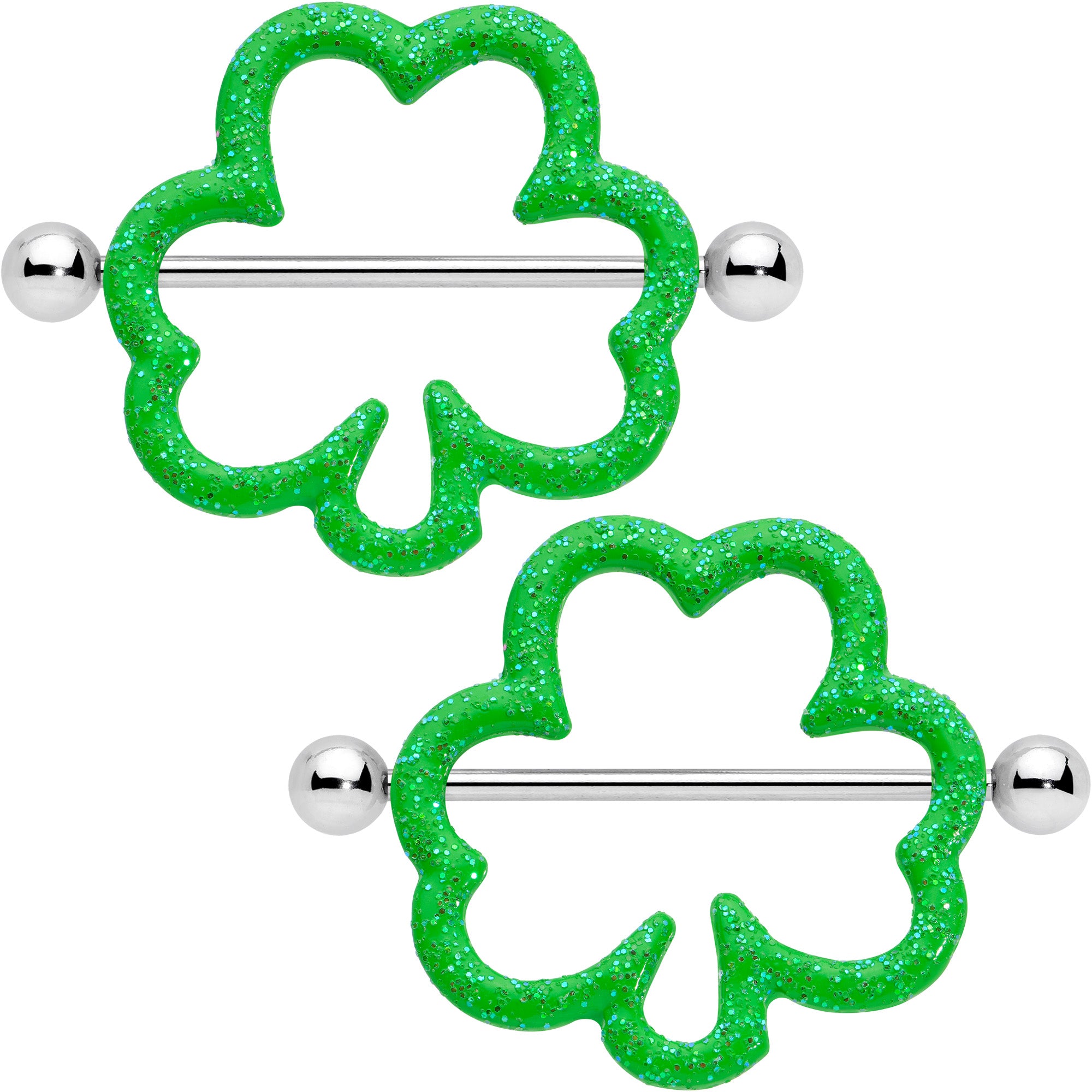 Image of 14 Gauge 1 3/16 Lucky Shamrock St Patricks Day Green Nipple Shield Set