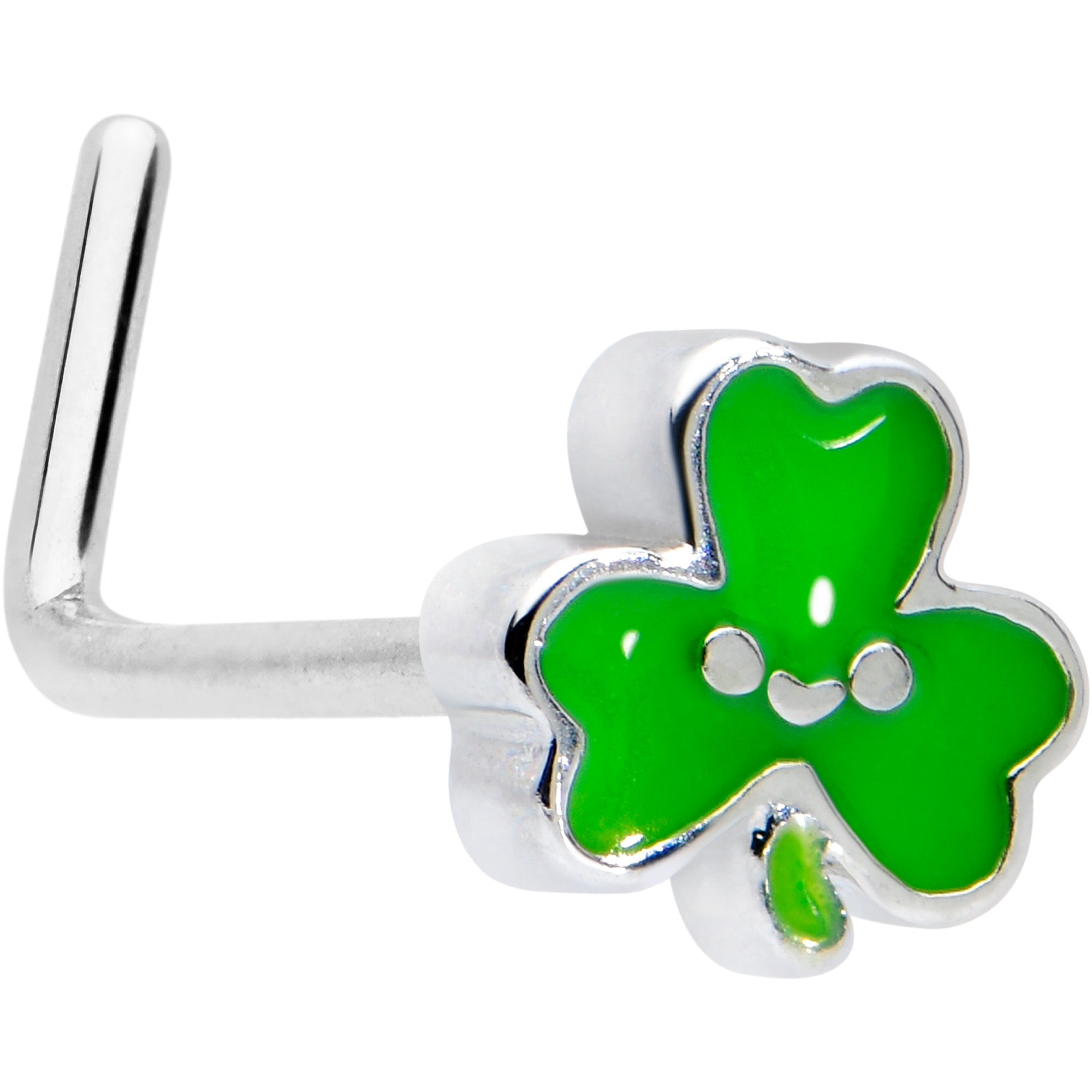 Image of 20 Gauge 7mm Sweet Happy Shamrock St Patricks L Shape Nose Ring