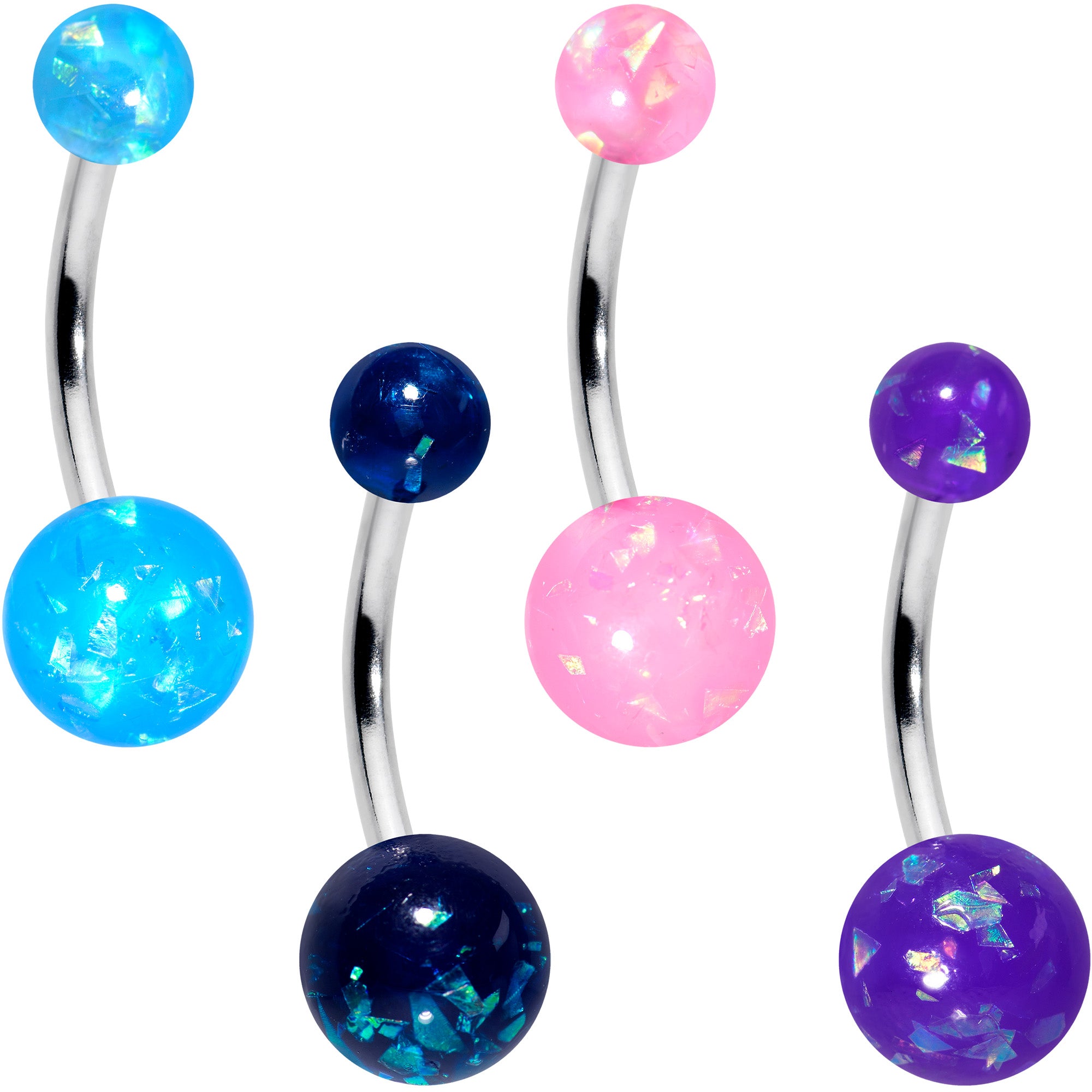 Image of Blue Pink Purple Faux Opal Pack Belly Ring Set of 4