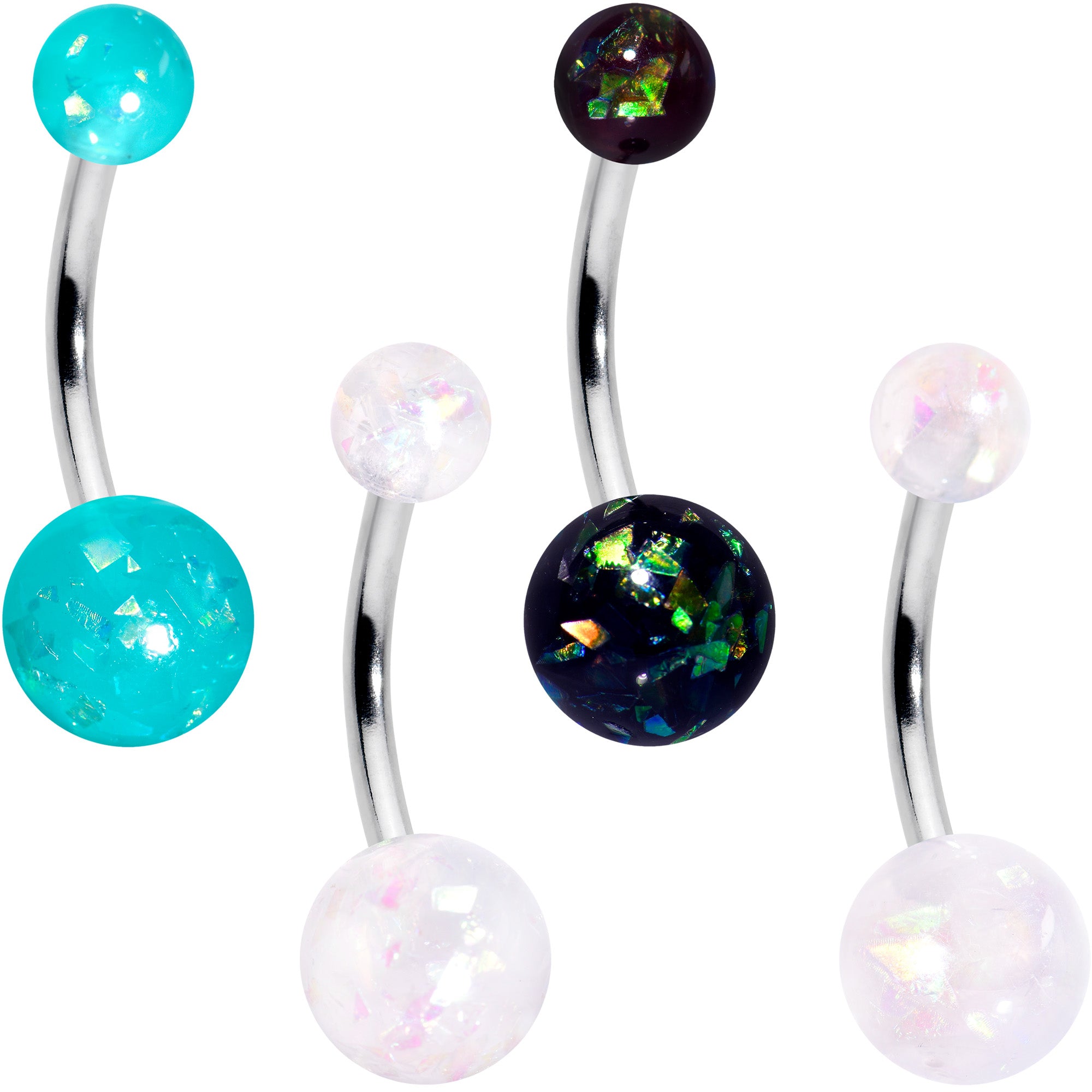 Image of White Aurora Green Black Faux Opal Pack Belly Ring Set of 4