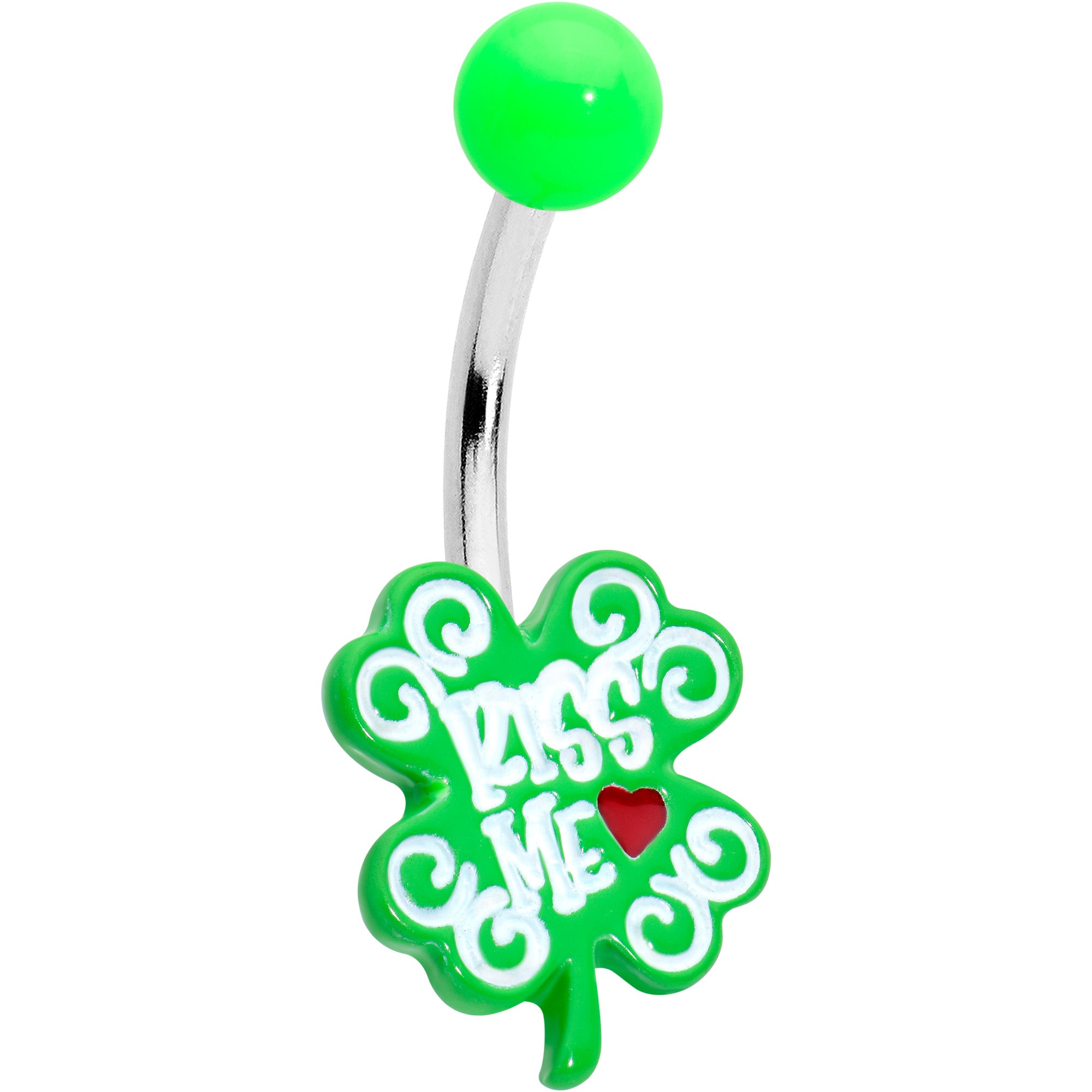 Image of UV Glow Kiss Me Shamrock St Patricks Day Belly Ring