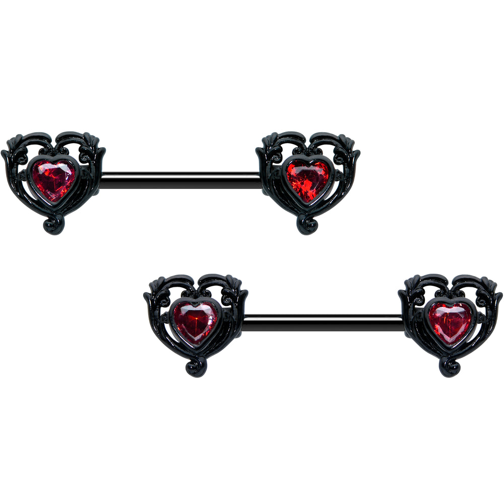 14 Gauge Fusion of Love Arrow Heart Dangle Nipple Ring Set