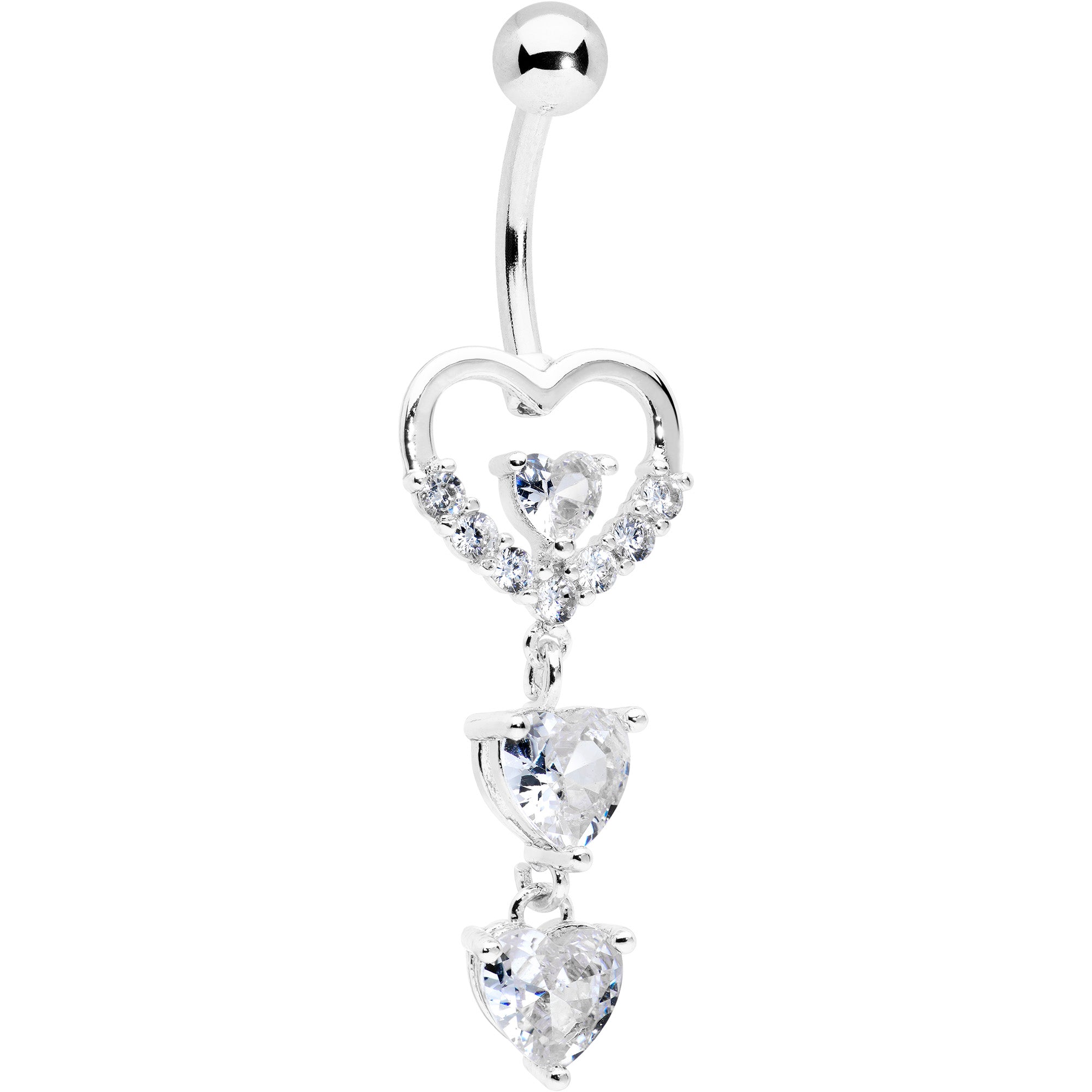 Image of Clear CZ Gem Opulent Heart Quartet Dangle Belly Ring