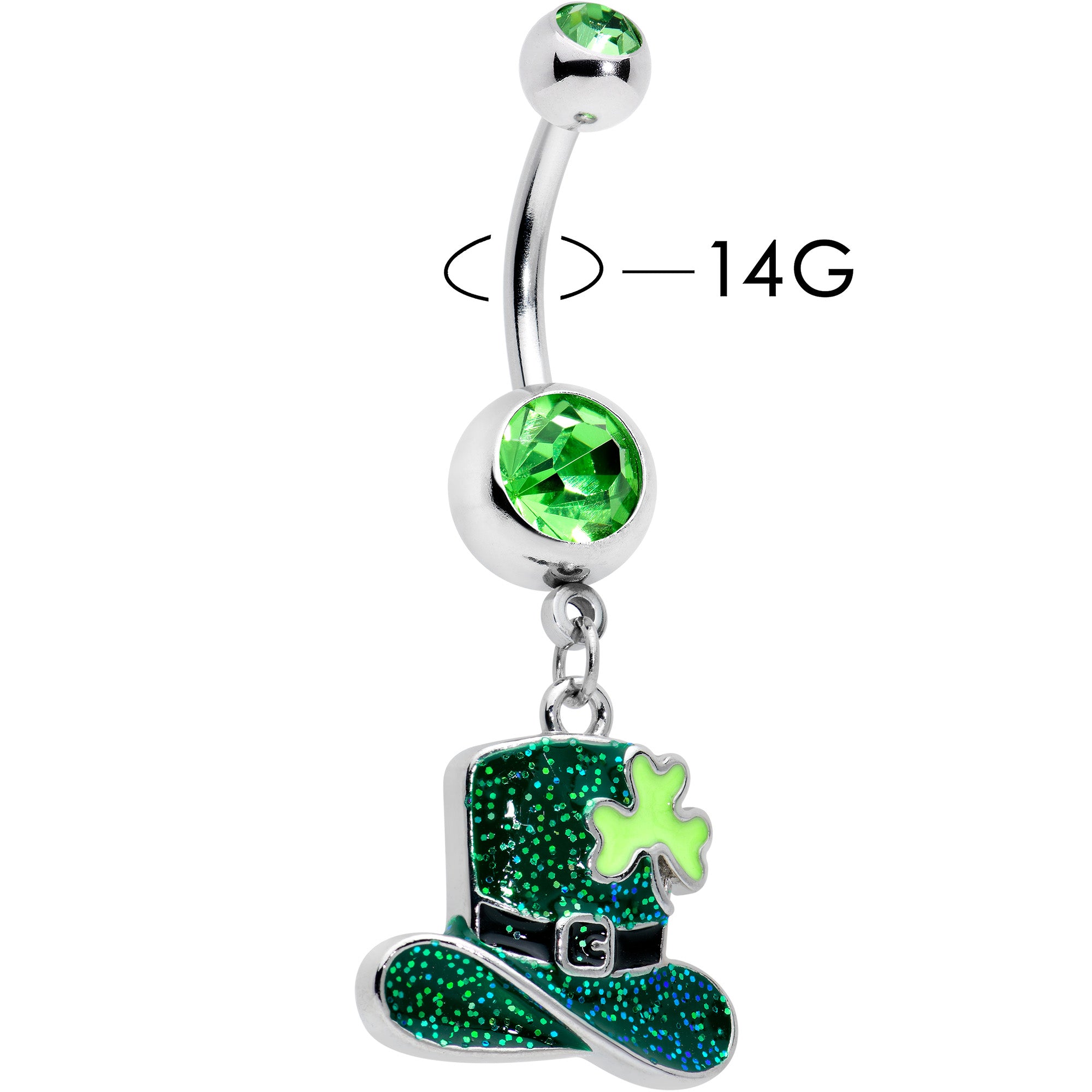 Light Green Gem Almost Lucky Three Leaf Clover Dangle Belly Ring