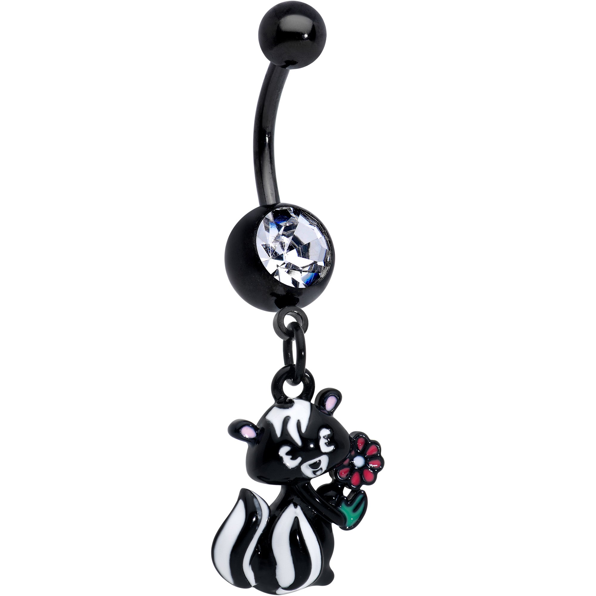 Image of Clear Gem Black Funky Skunk Dangle Belly Ring