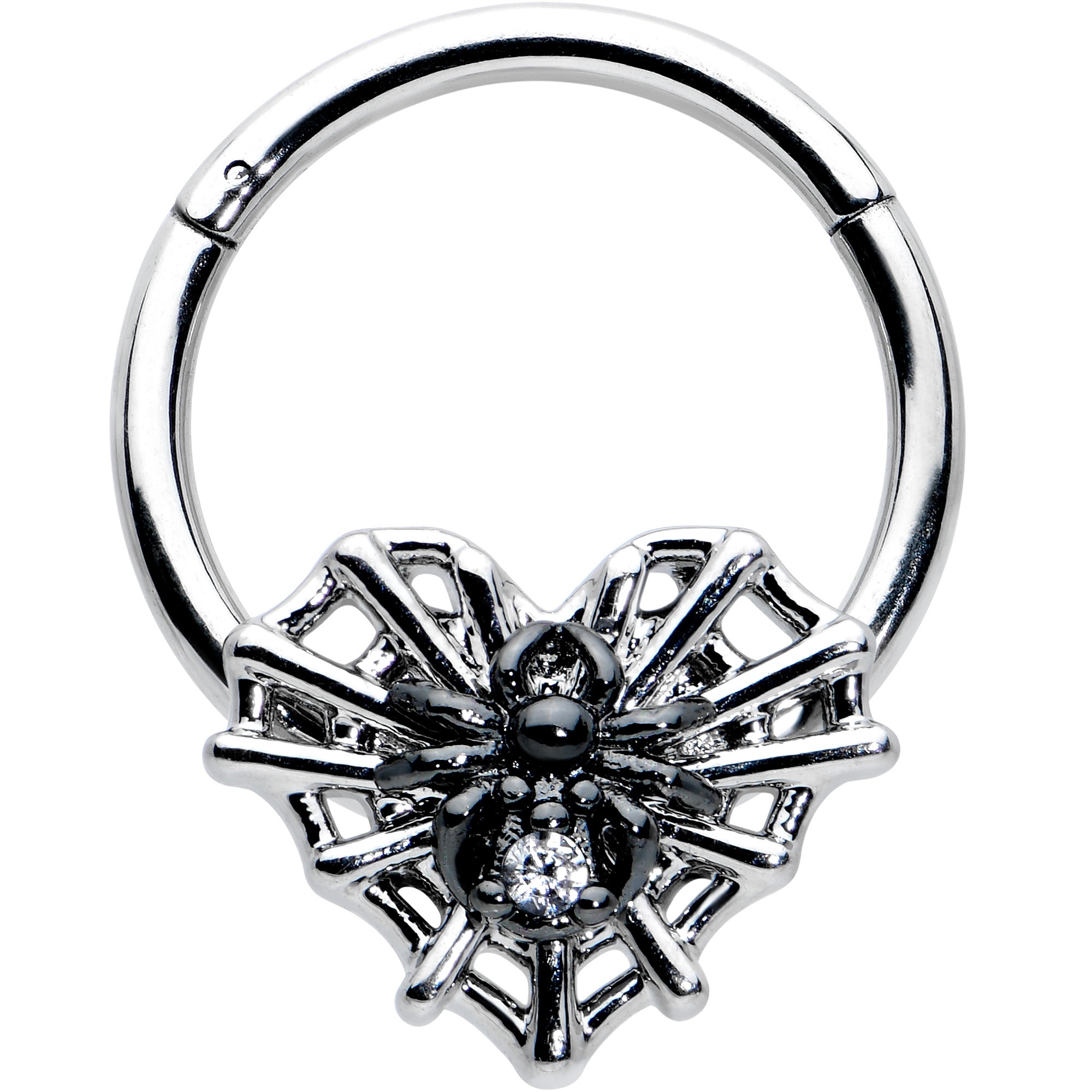Image of 16 Gauge 3/8 Clear CZ Gem Heart of Spider Hinged Segment Ring