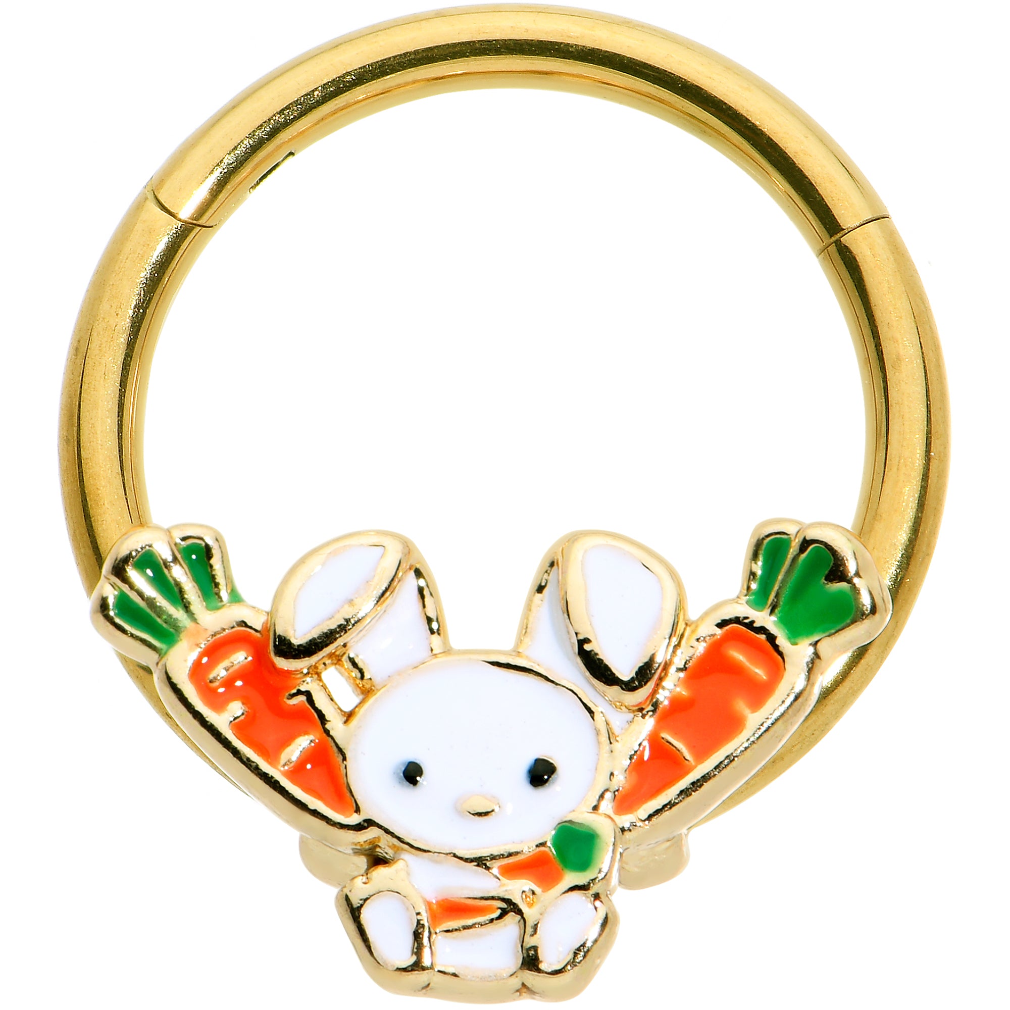 Image of 16 Gauge 3/8 Gold Tone Cutie Easter Bunny Hinged Segment Ring