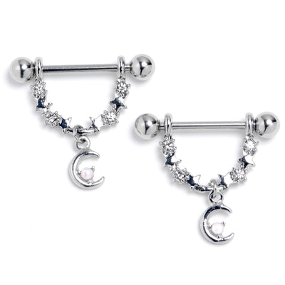 14 Gauge Fusion of Love Arrow Heart Dangle Nipple Ring Set