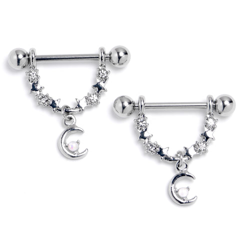 A Set of Sun and Crescent Moon Nipple Barbell. Nipple 