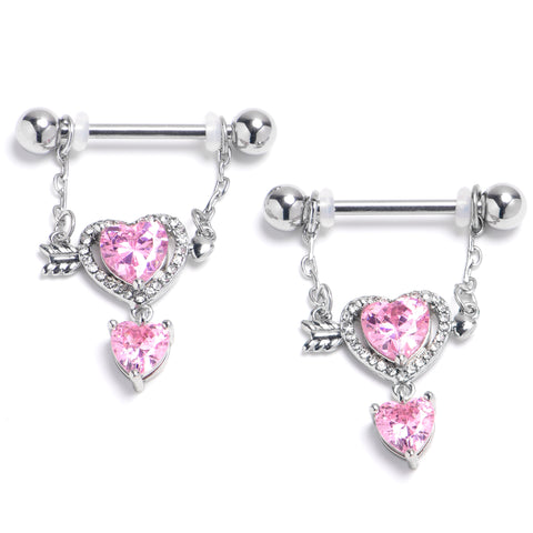 Y2K Bling Pink Hearts Crystals Barbell Nipple Rings Set – SugarAndVapor