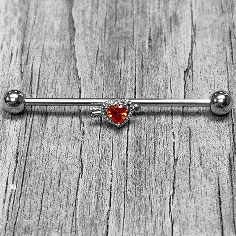 20 Gauge 7.5mm Red Clear Gem Black Key Heart L Shape Nose Ring