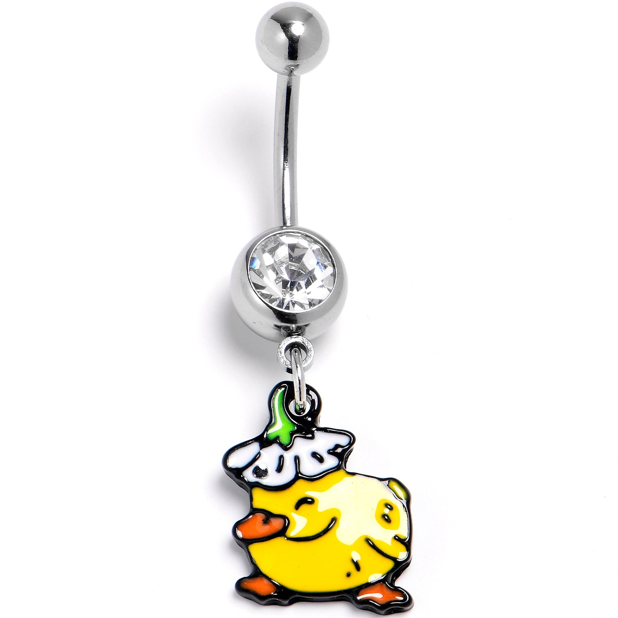 Image of Clear Gem Duck Flower Hat Dangle Belly Ring