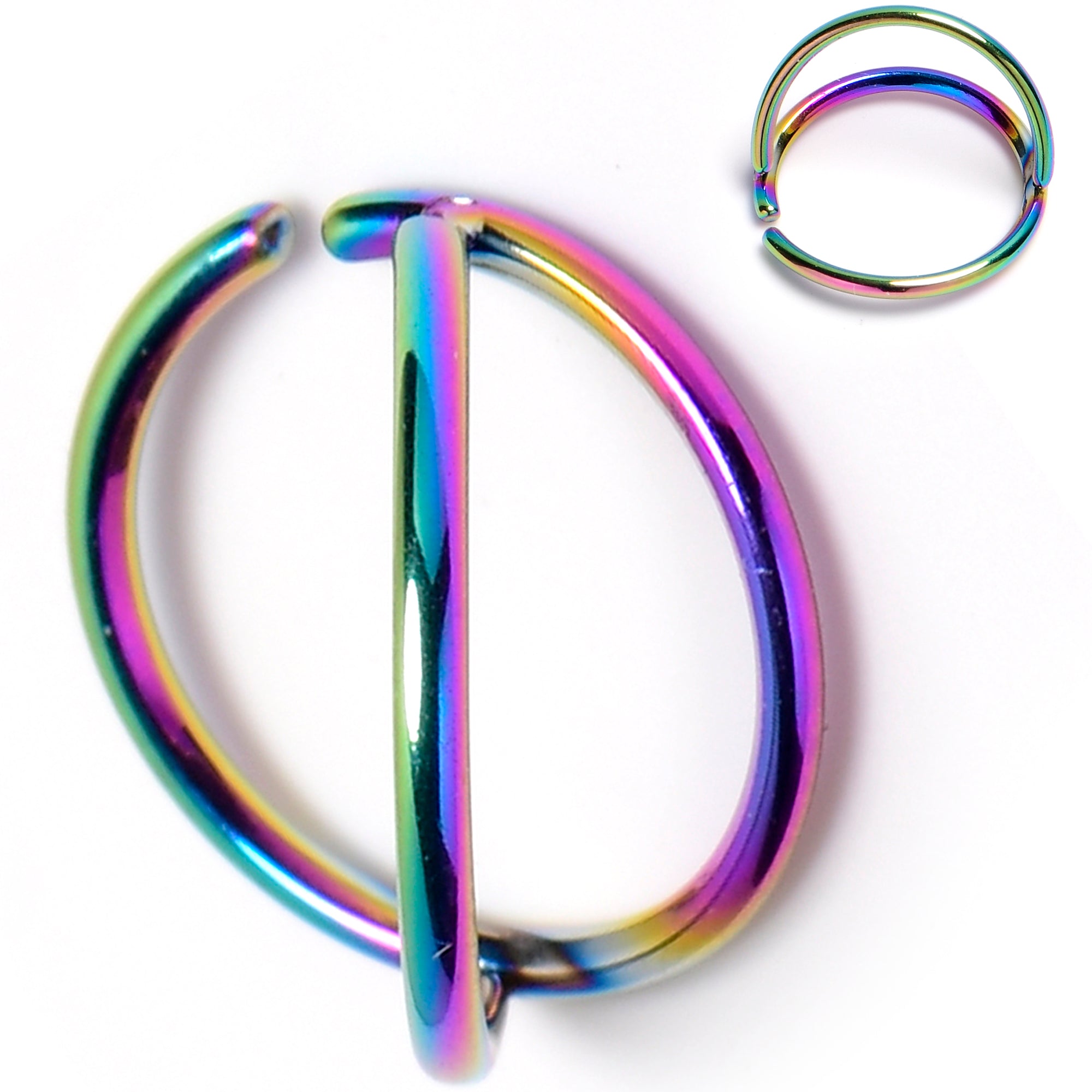 Image of 20 Gauge 5/16 Rainbow Double Nose Hoop